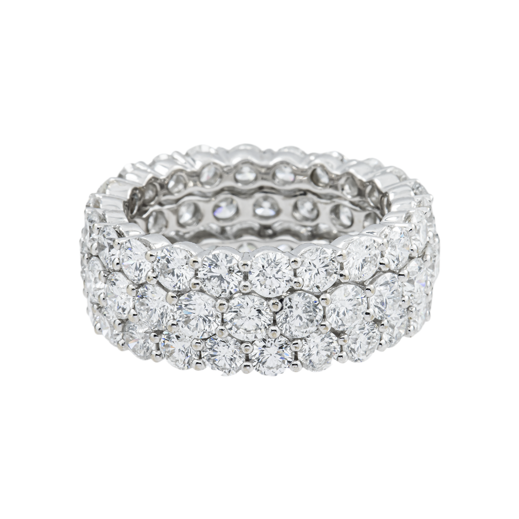 18K White Gold Triple Row Round Diamond Eternity Ring 7.08ct