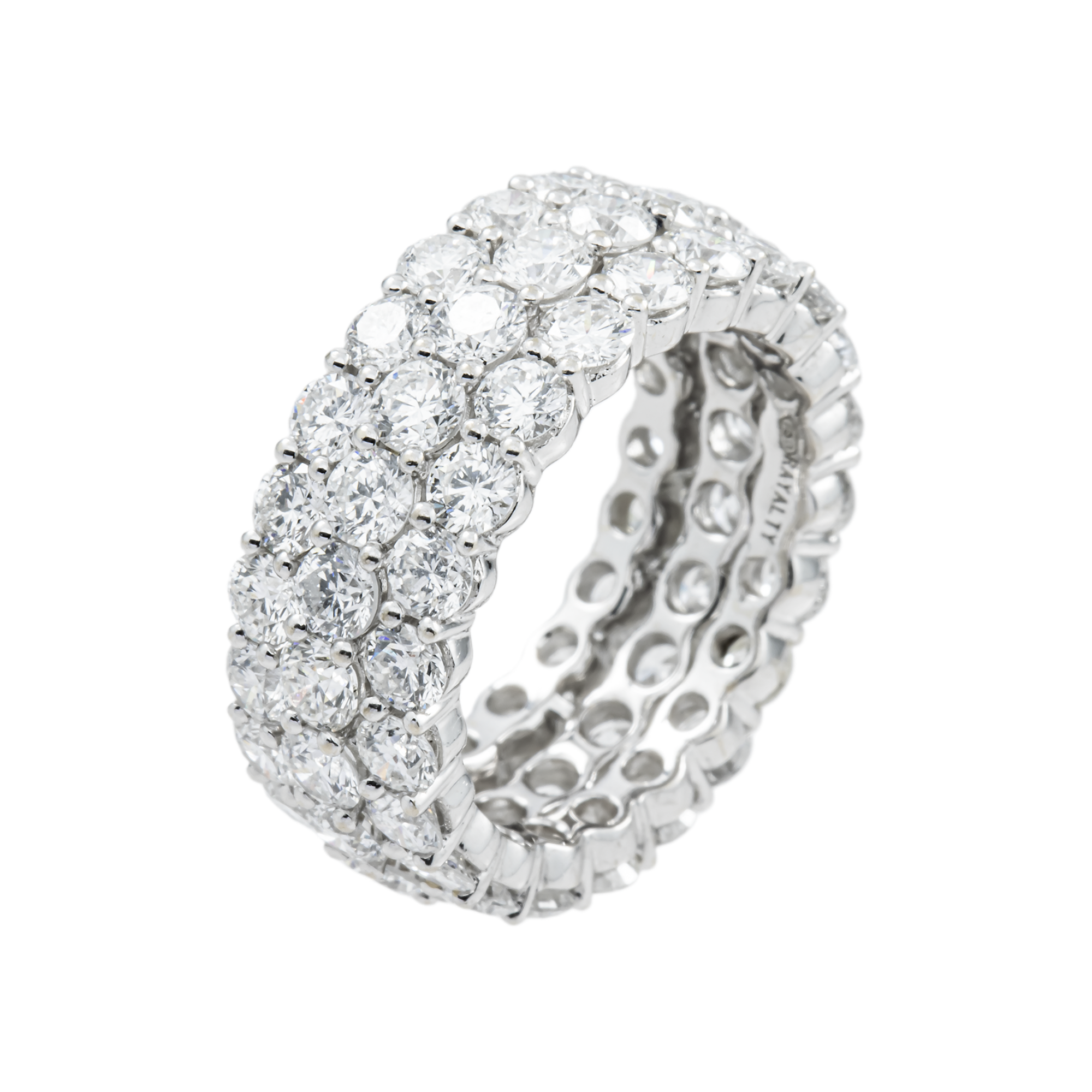 18K White Gold Triple Row Round Diamond Eternity Ring 7.08ct