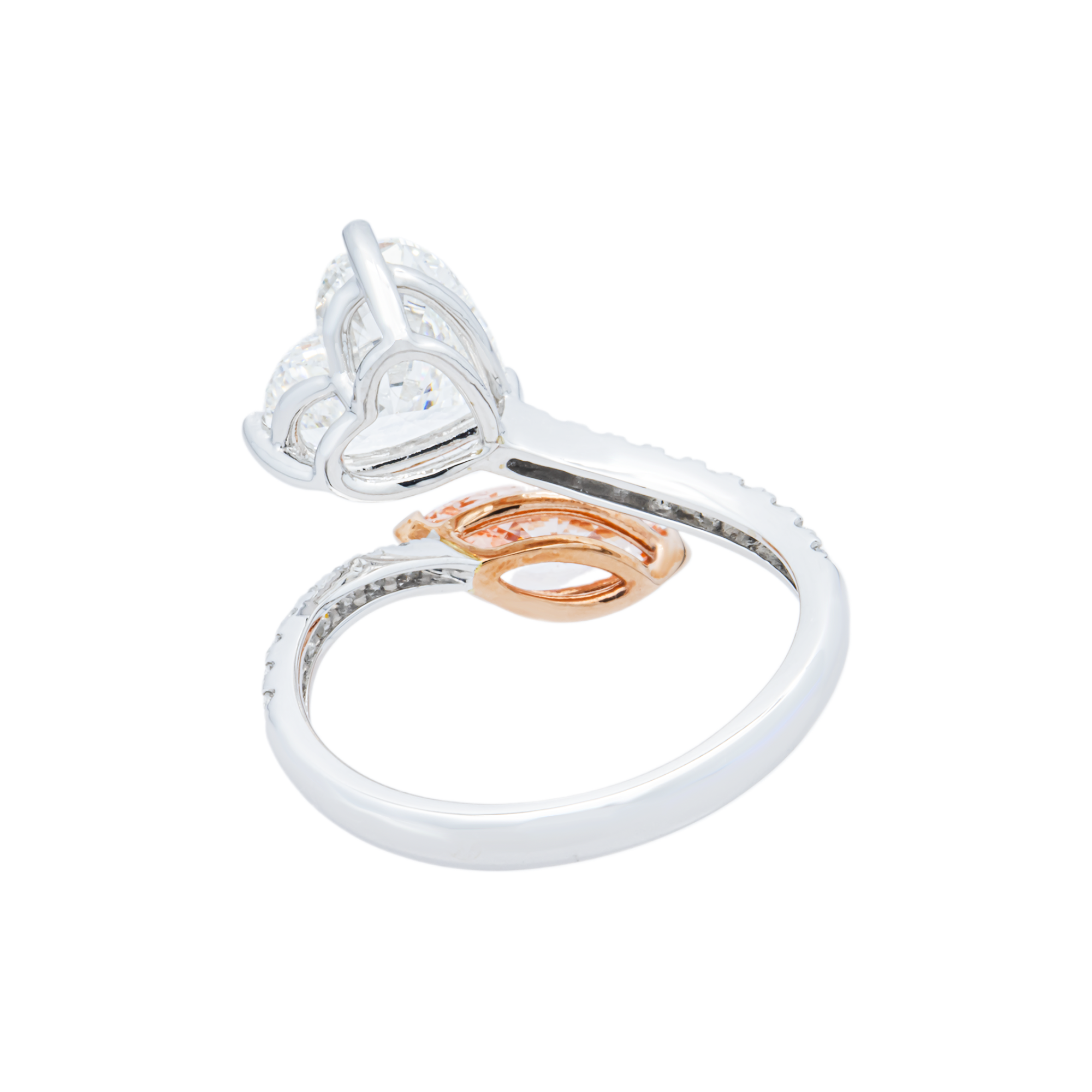 White Gold Marquise Fancy Pink & Heart White Diamond Bypass Wrap Ring 3.61ctw