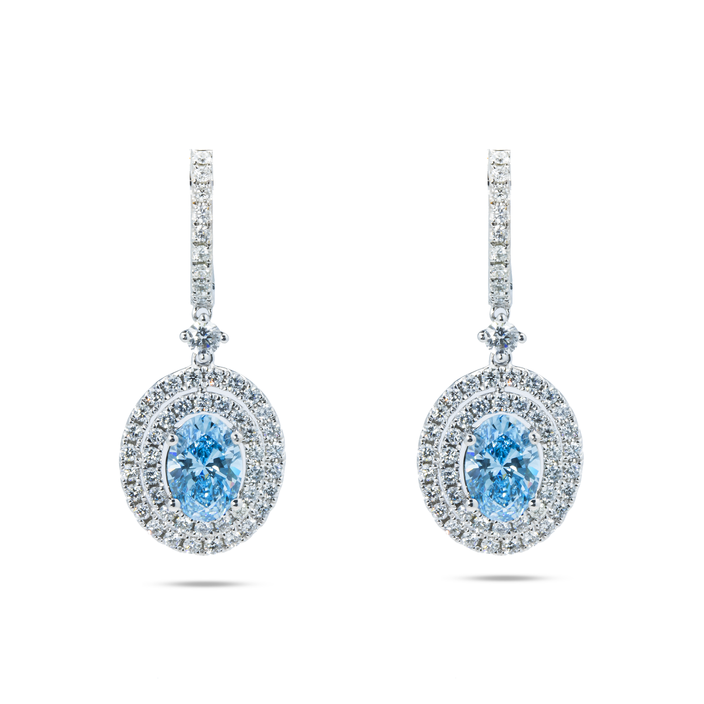 18K White Gold Oval Cut Fancy Vivid Blue Diamond Drop Earrings 3.29ctw