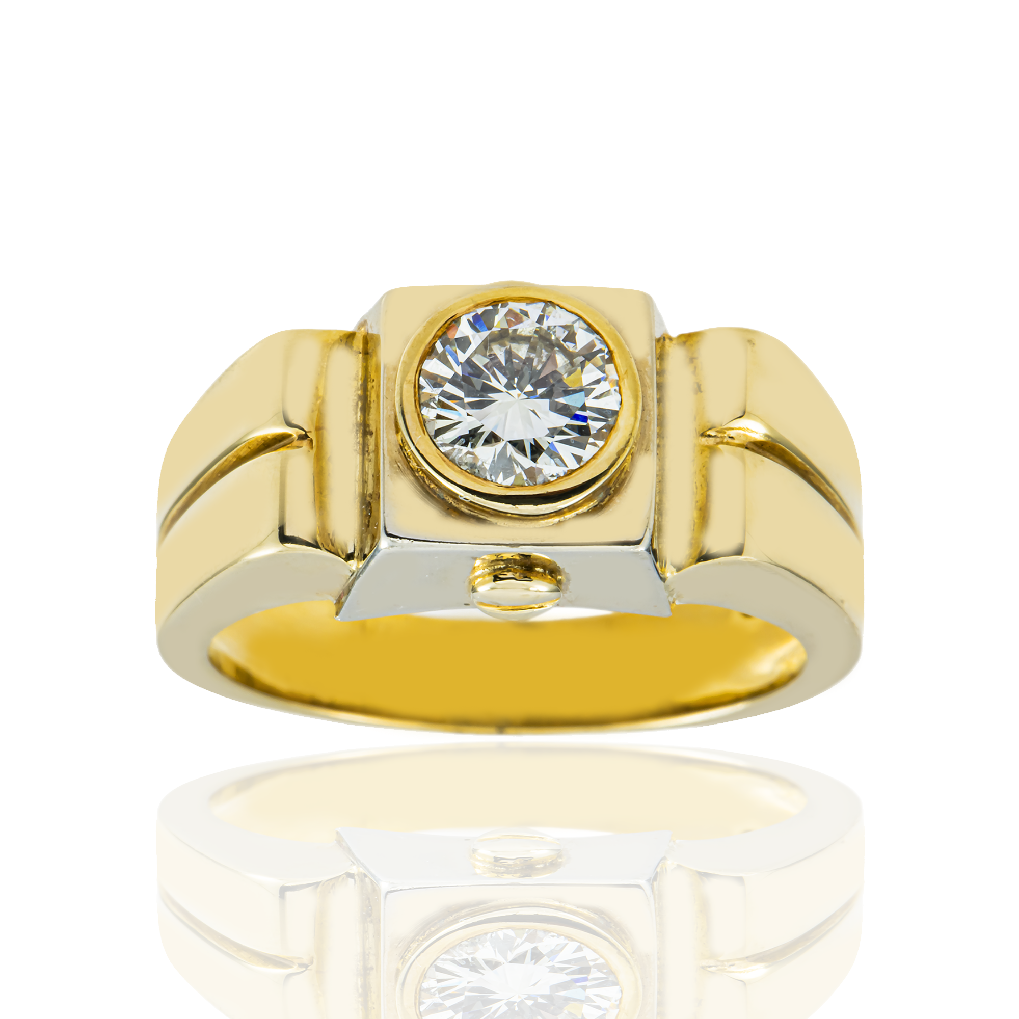14K Yellow Gold Bezel Set Solitaire Round Diamond Ring 1.05ct