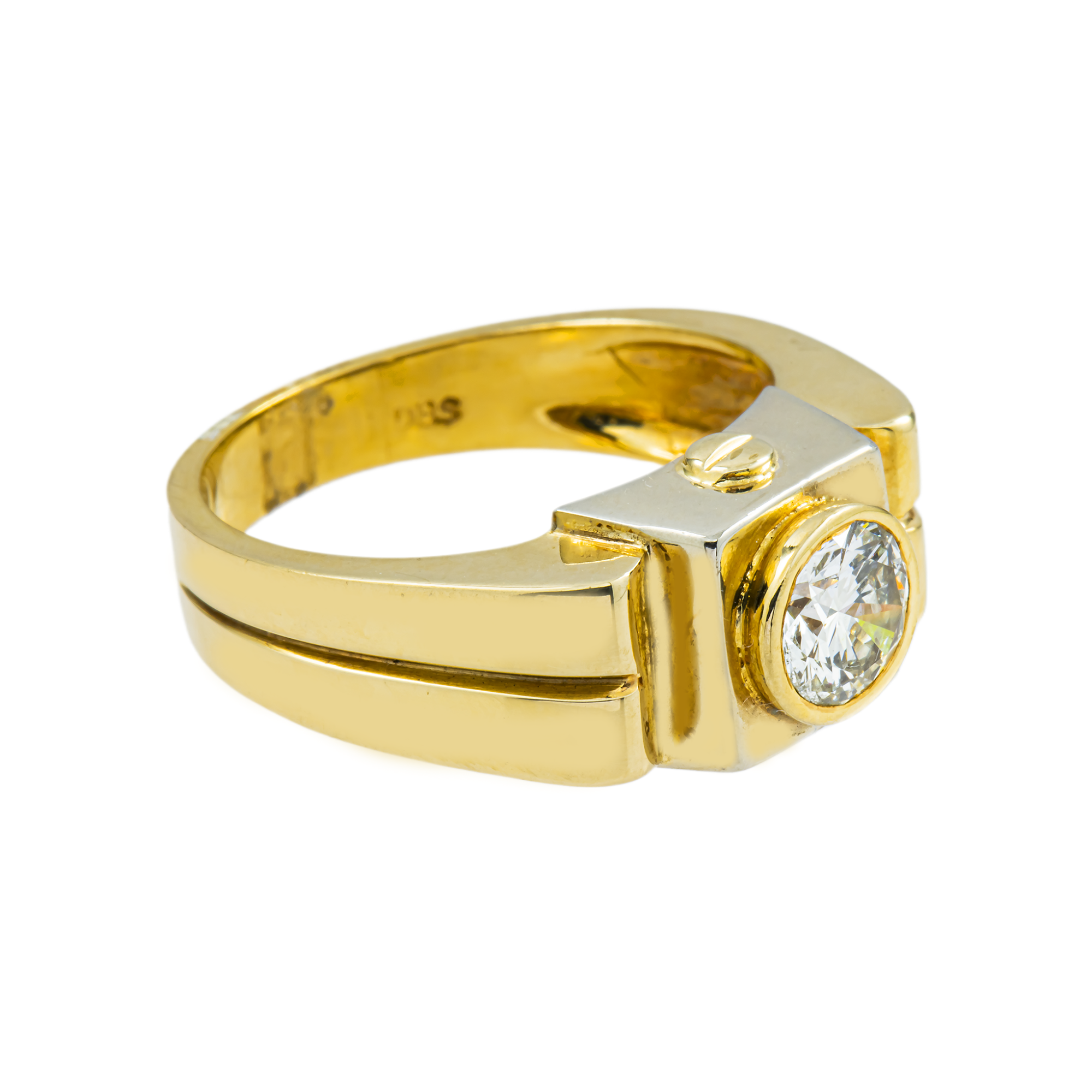 14K Yellow Gold Bezel Set Solitaire Round Diamond Ring 1.05ct