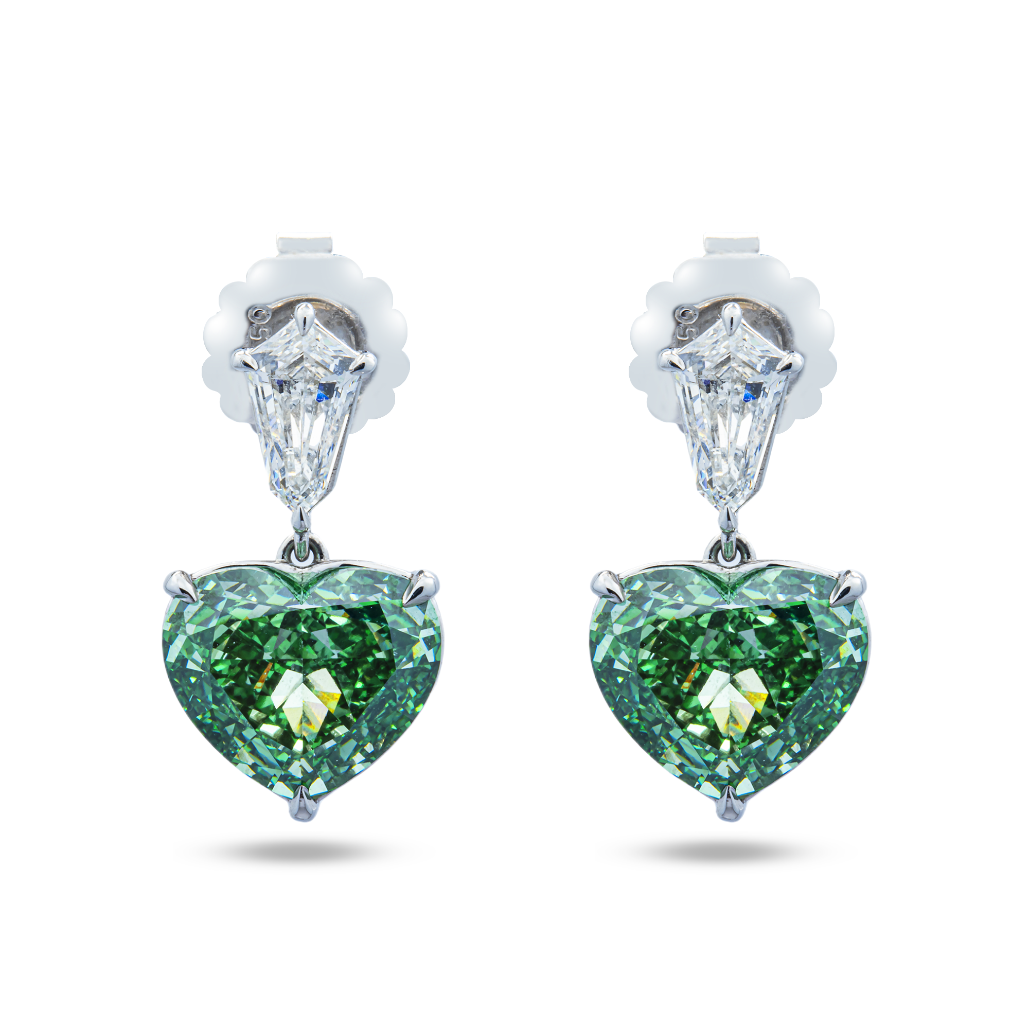 IGI Platinum Heart Fancy Green & White Diamond Drop Earrings 9.06ctw