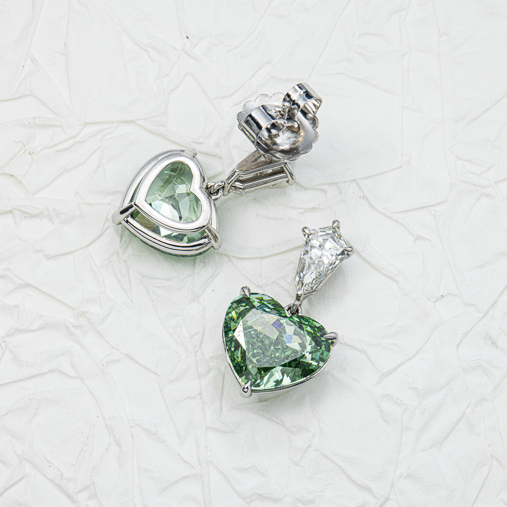 IGI Platinum Heart Fancy Green & White Diamond Drop Earrings 9.06ctw