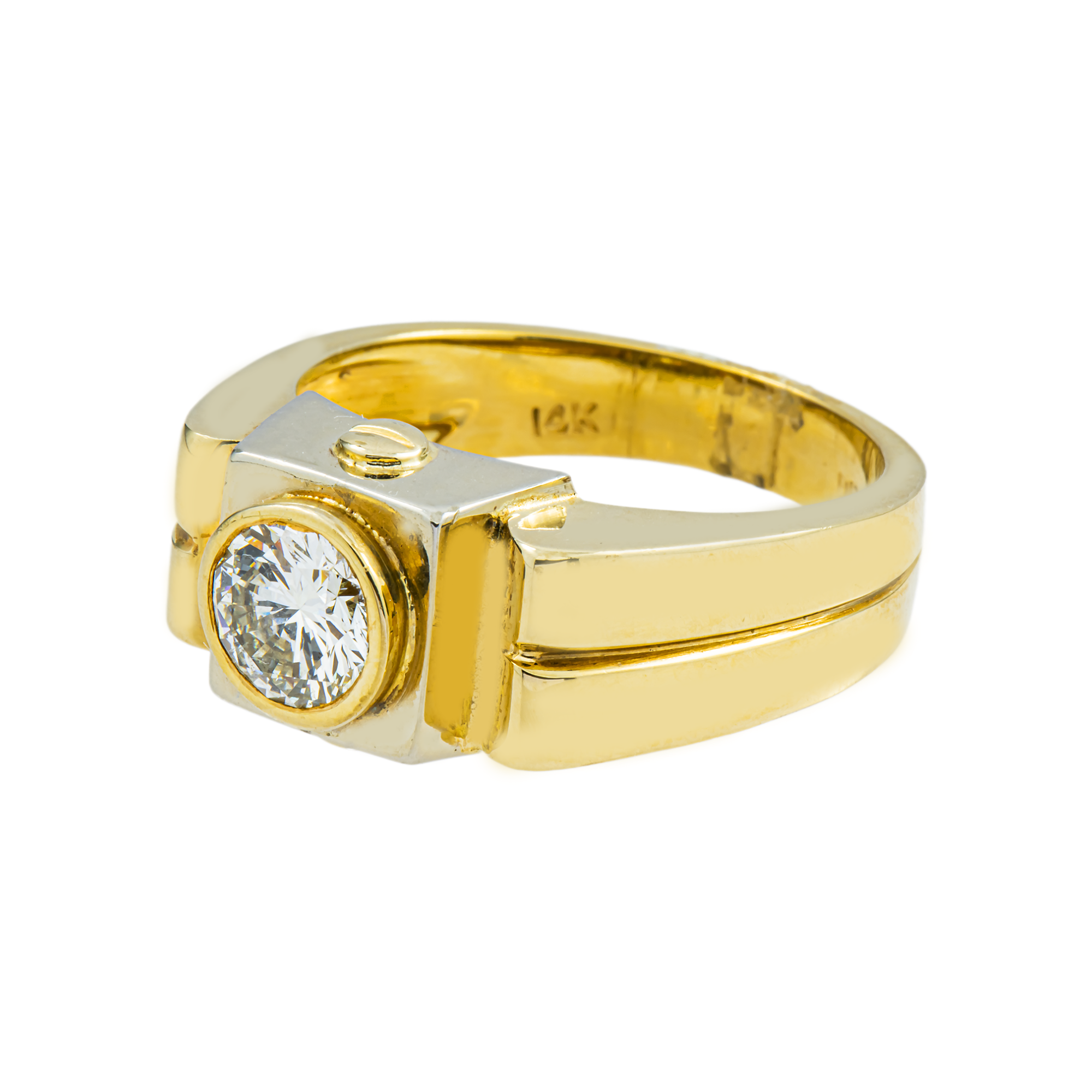 14K Yellow Gold Bezel Set Solitaire Round Diamond Ring 1.05ct