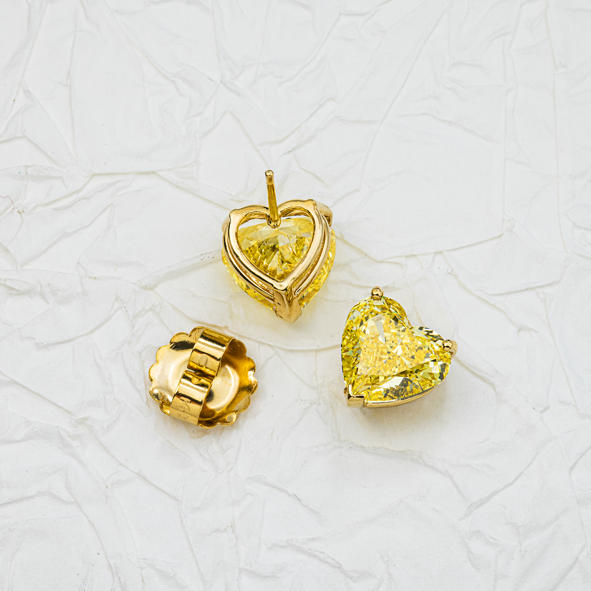 14K Yellow Gold IGI Heart Fancy Yellow Diamond Stud Earrings 8.38ctw