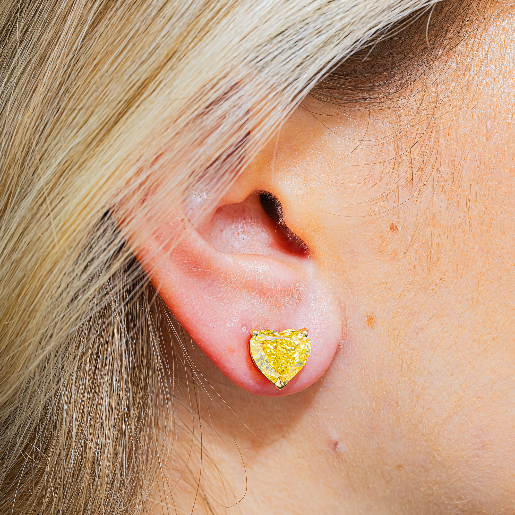 14K Yellow Gold IGI Heart Fancy Yellow Diamond Stud Earrings 8.38ctw