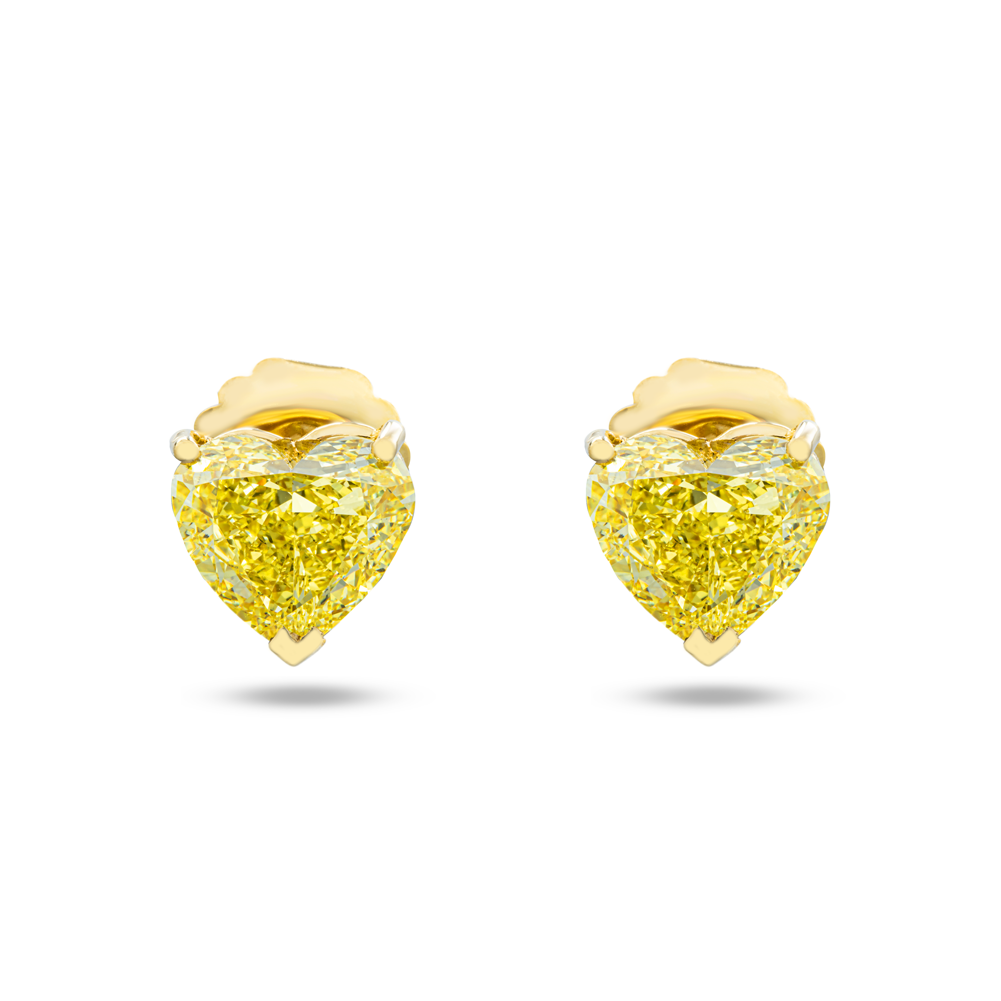 14K Yellow Gold IGI Heart Fancy Yellow Diamond Stud Earrings 8.38ctw