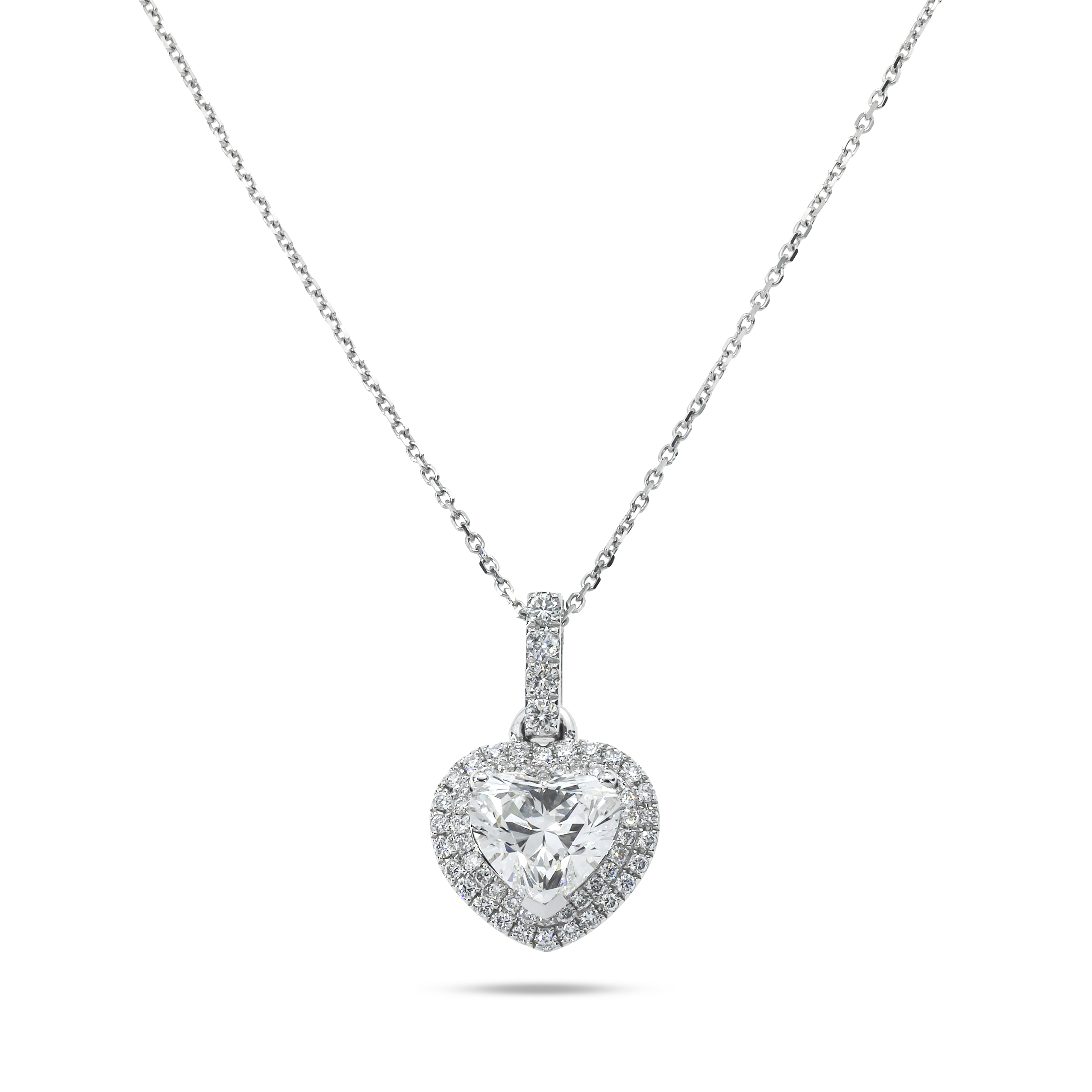 14K & 18K White Gold Heart Cut Diamond Pendant Necklace 3.07Ctw Necklace