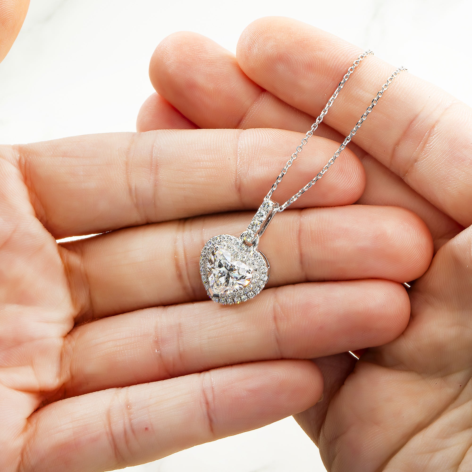 14K & 18K White Gold Heart Cut Diamond Pendant Necklace 3.07Ctw Necklace