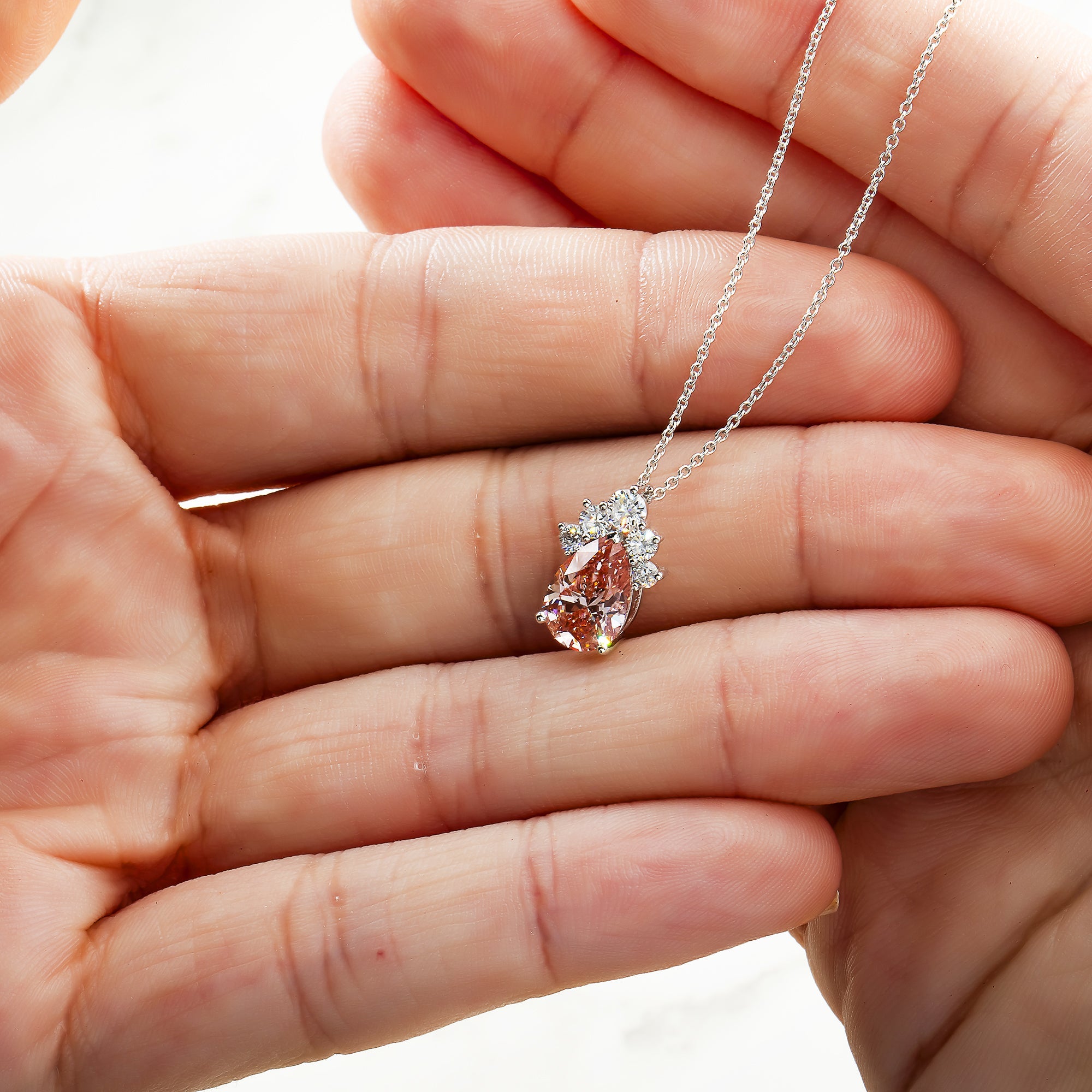 14K & 18K White Gold Pear Cut Fancy Pink Diamond Mini Pendant Necklace 1.87Ctw Necklace