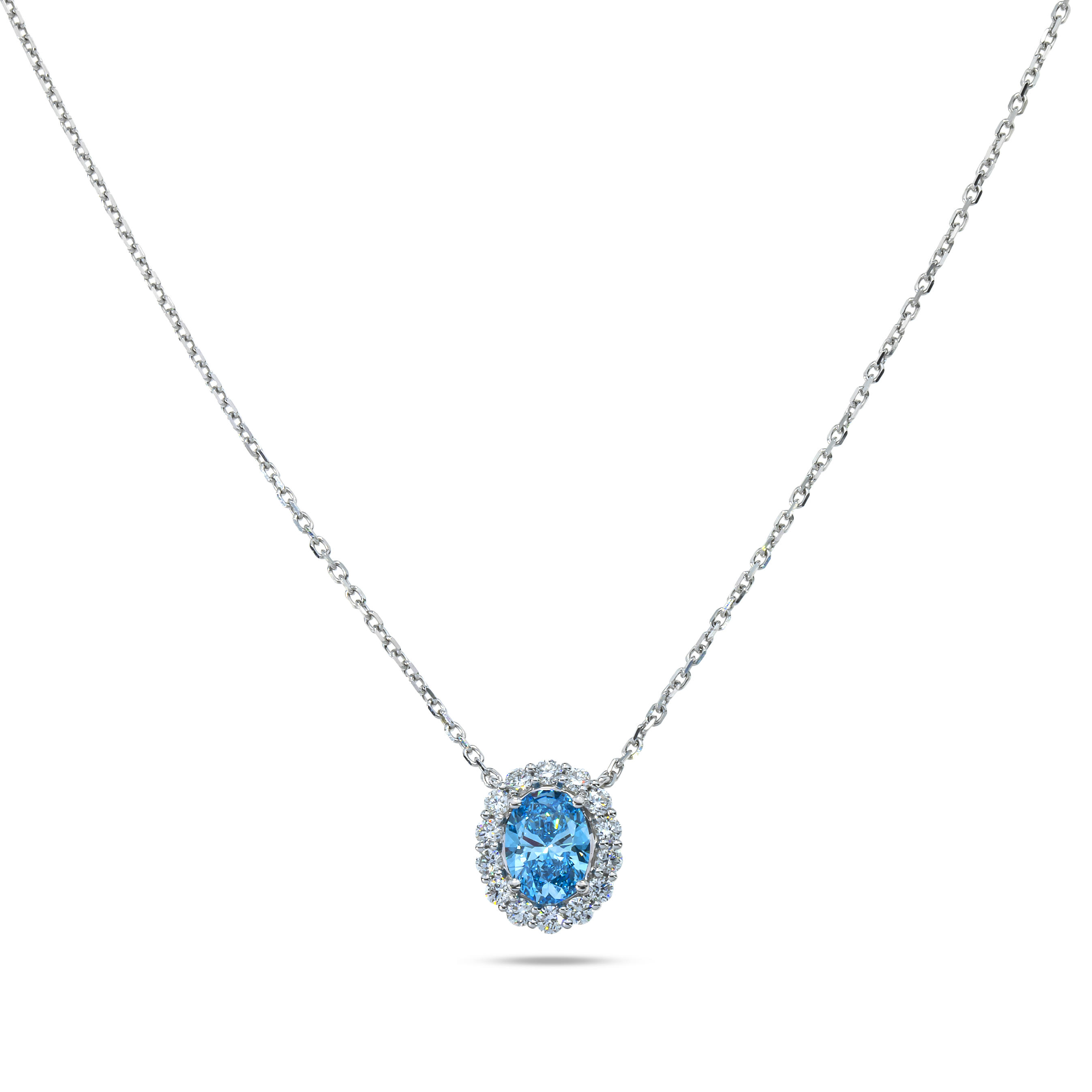 18K White Gold Oval Cut Fancy Vivid Blue Diamond Mini Pendant Necklace –  Leon Diamond