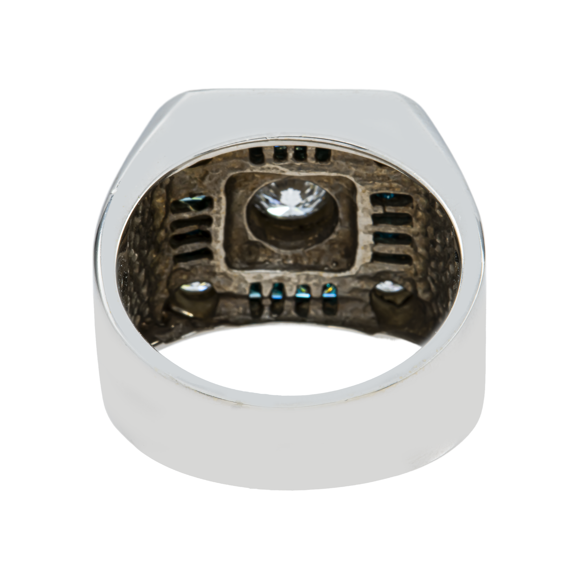 14K White Gold Princess Cut Fancy Blue & White Diamond Ring 2.68ct