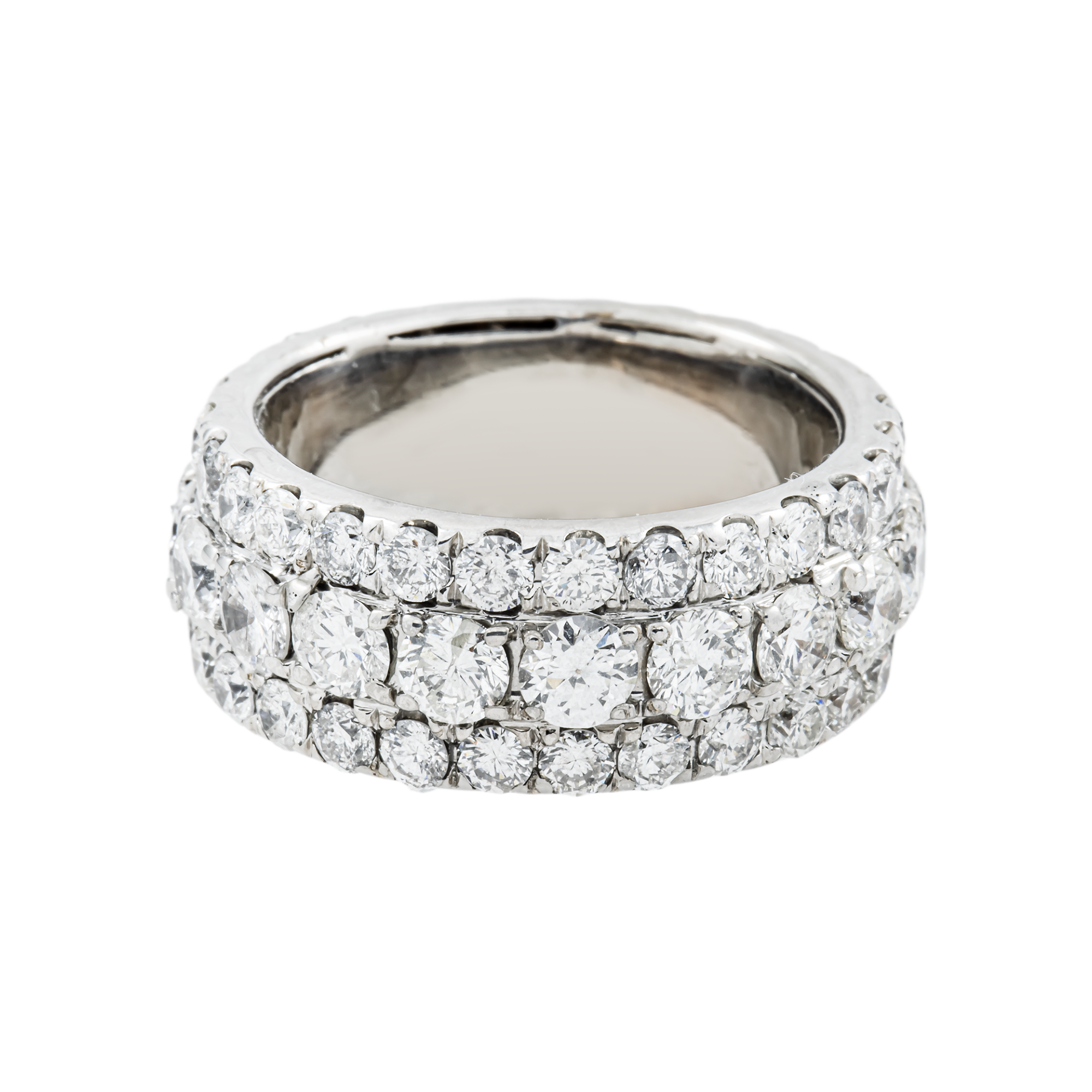 14K White Gold Triple Row Round Diamond Eternity Ring 7.52ct (Size 9.5)