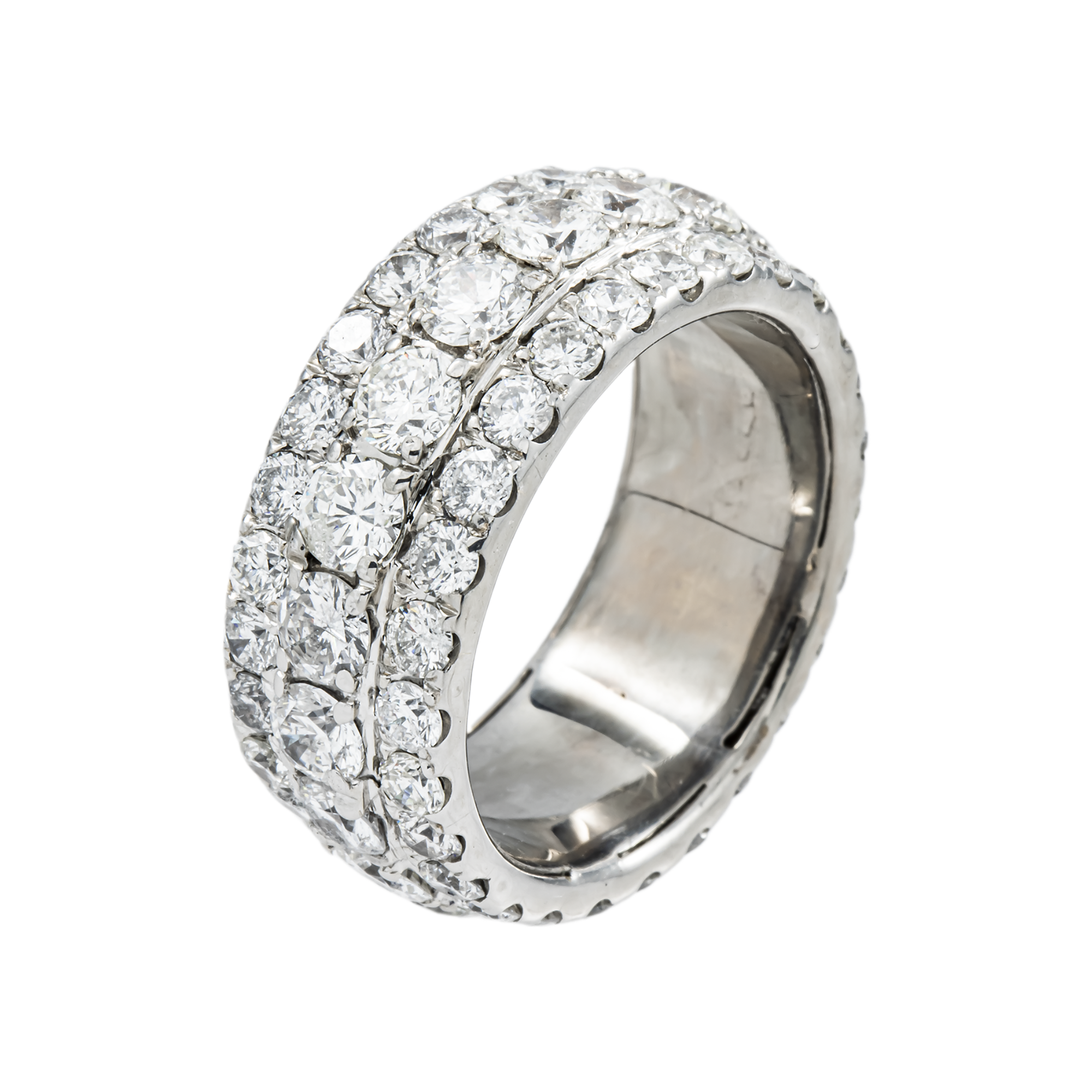 14K White Gold Triple Row Round Diamond Eternity Ring 7.52ct (Size 9.5)
