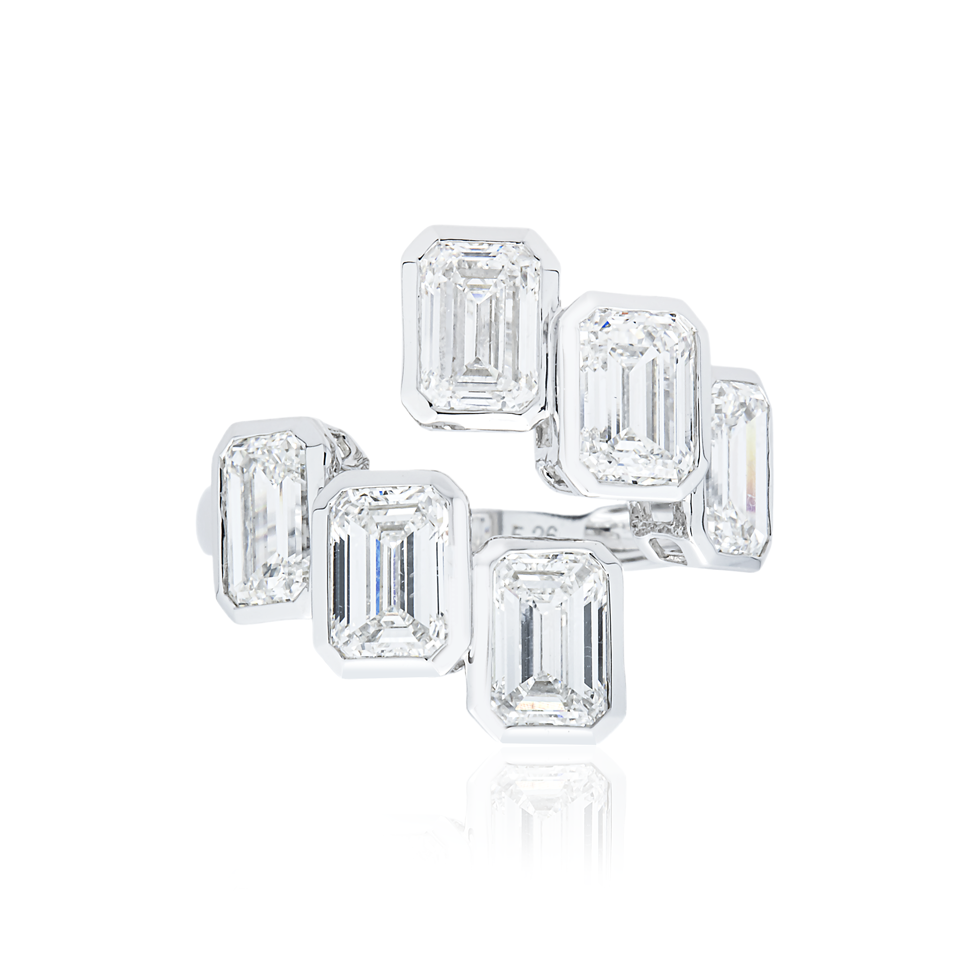 White Gold Triple Emerald Diamond Bypass Wrap Ring 5.26ctw