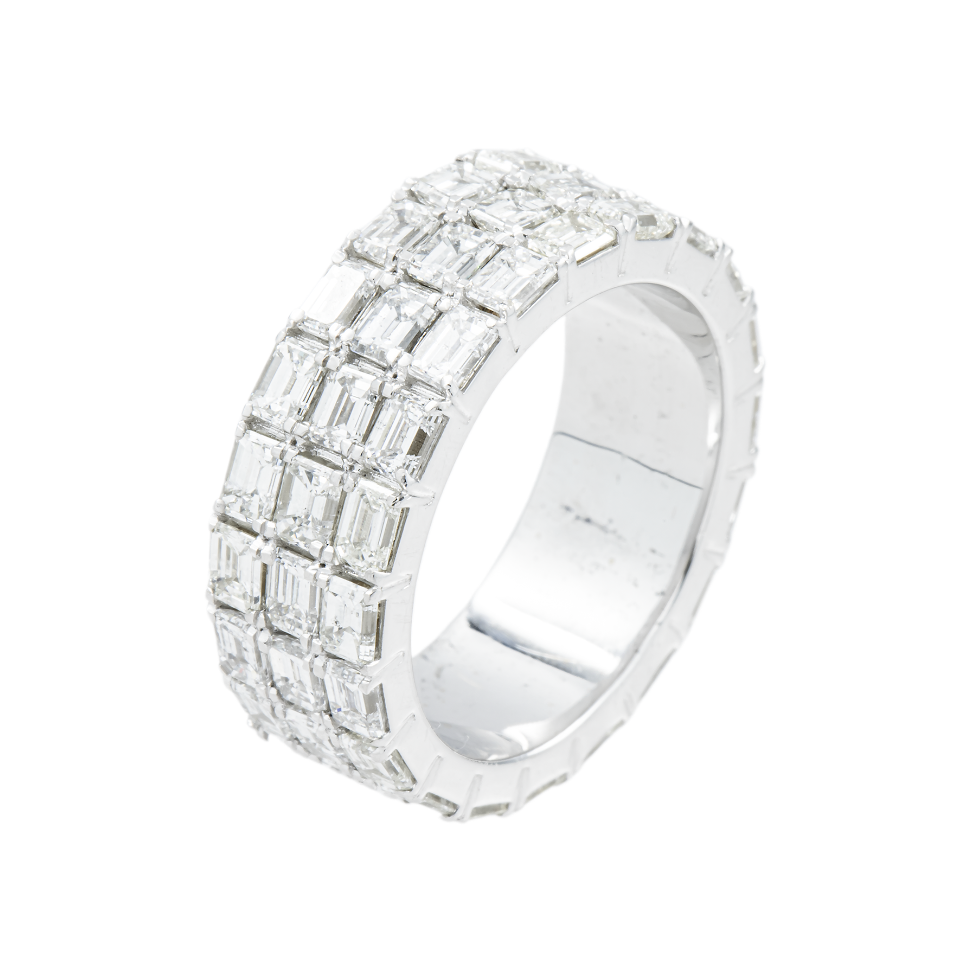 14K White Gold Triple Row Emerald Cut Diamond Eternity Ring 8.61ct (size 9.25)