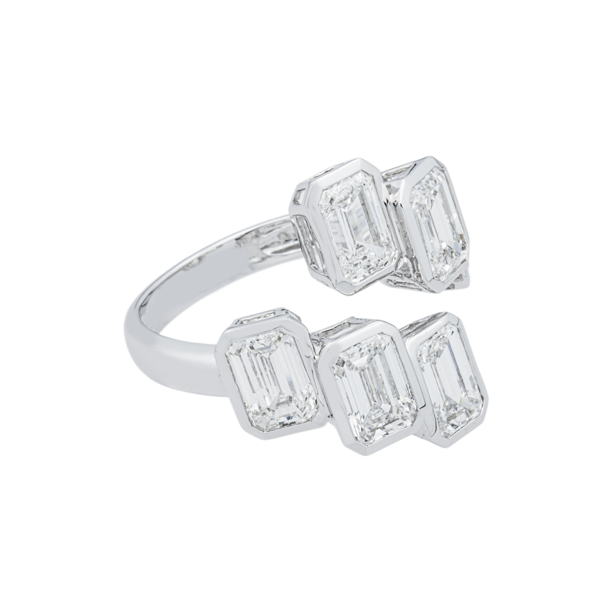 White Gold Triple Emerald Diamond Bypass Wrap Ring 5.26ctw