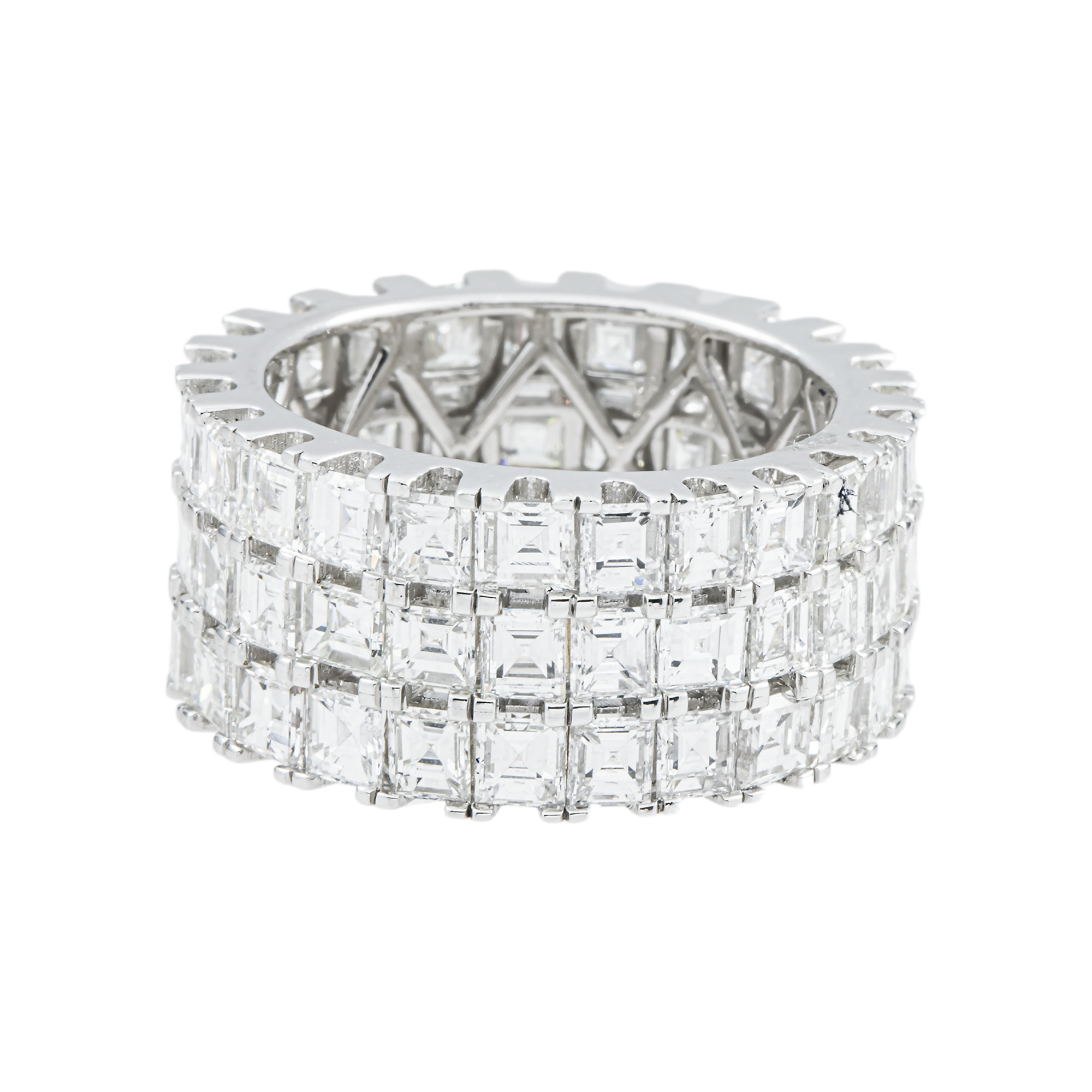 18K White Gold Triple Row Asscher Cut Diamond Eternity Ring 12.18ct (Size: 8.5)