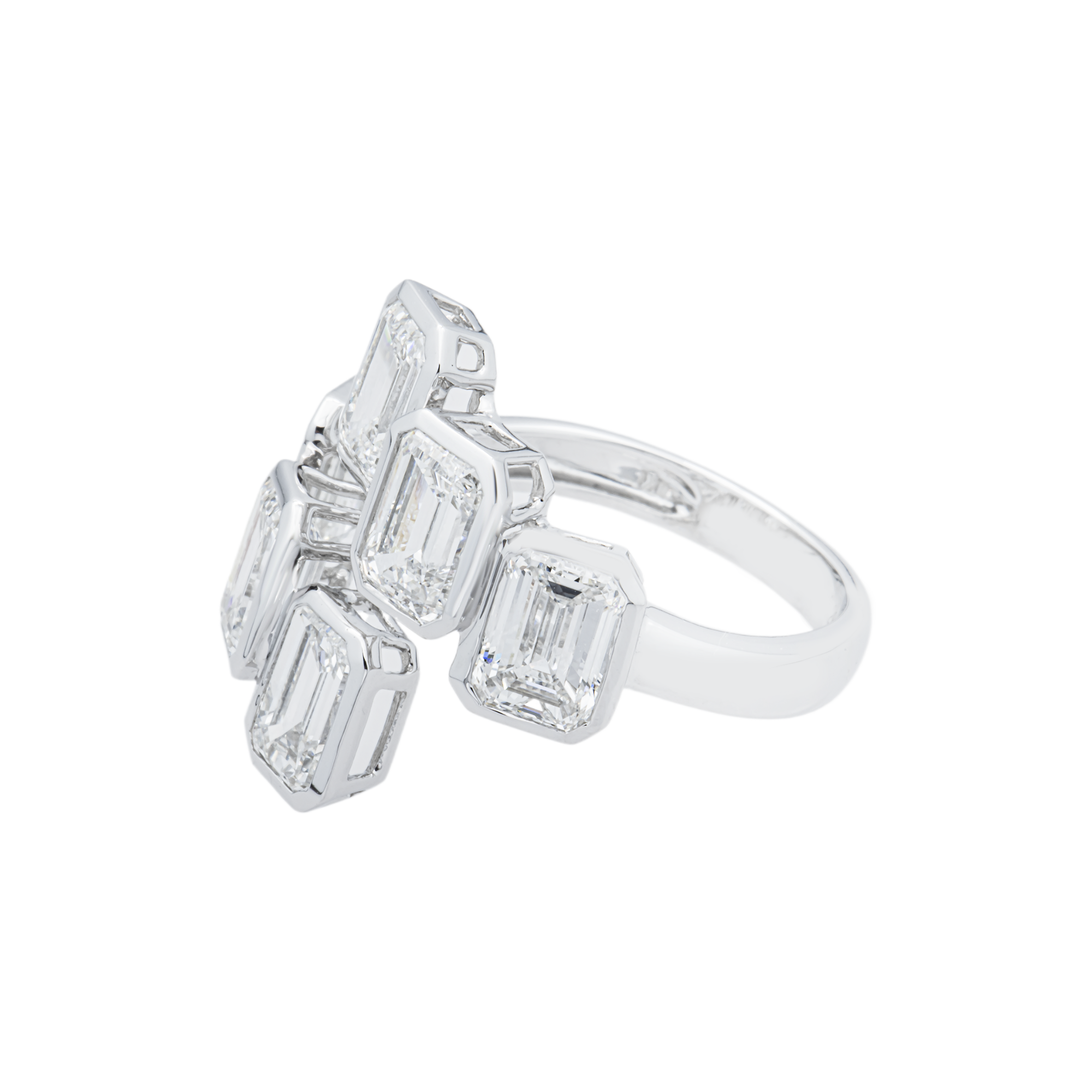 White Gold Triple Emerald Diamond Bypass Wrap Ring 5.26ctw