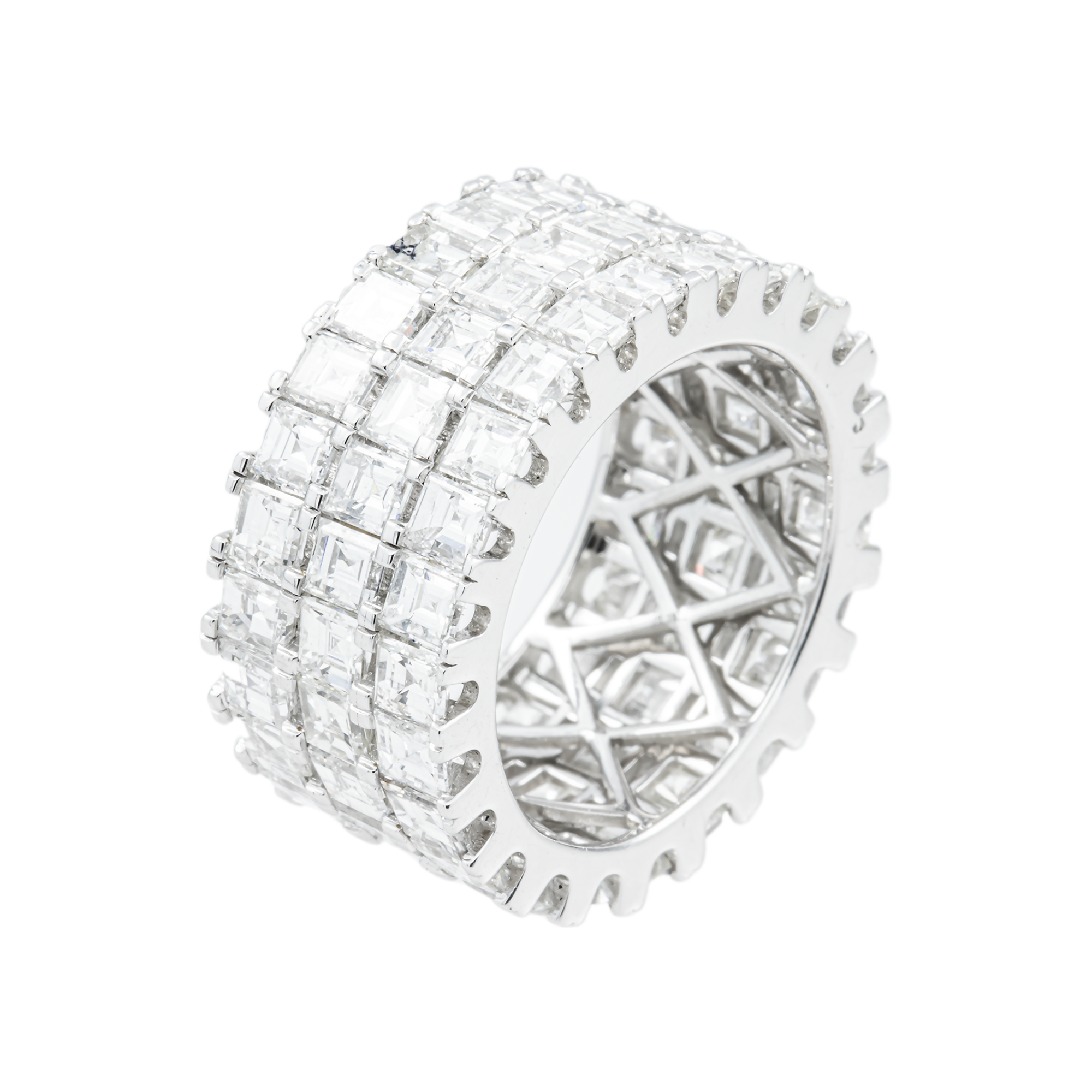 18K White Gold Triple Row Asscher Cut Diamond Eternity Ring 12.18ct (Size: 8.5)
