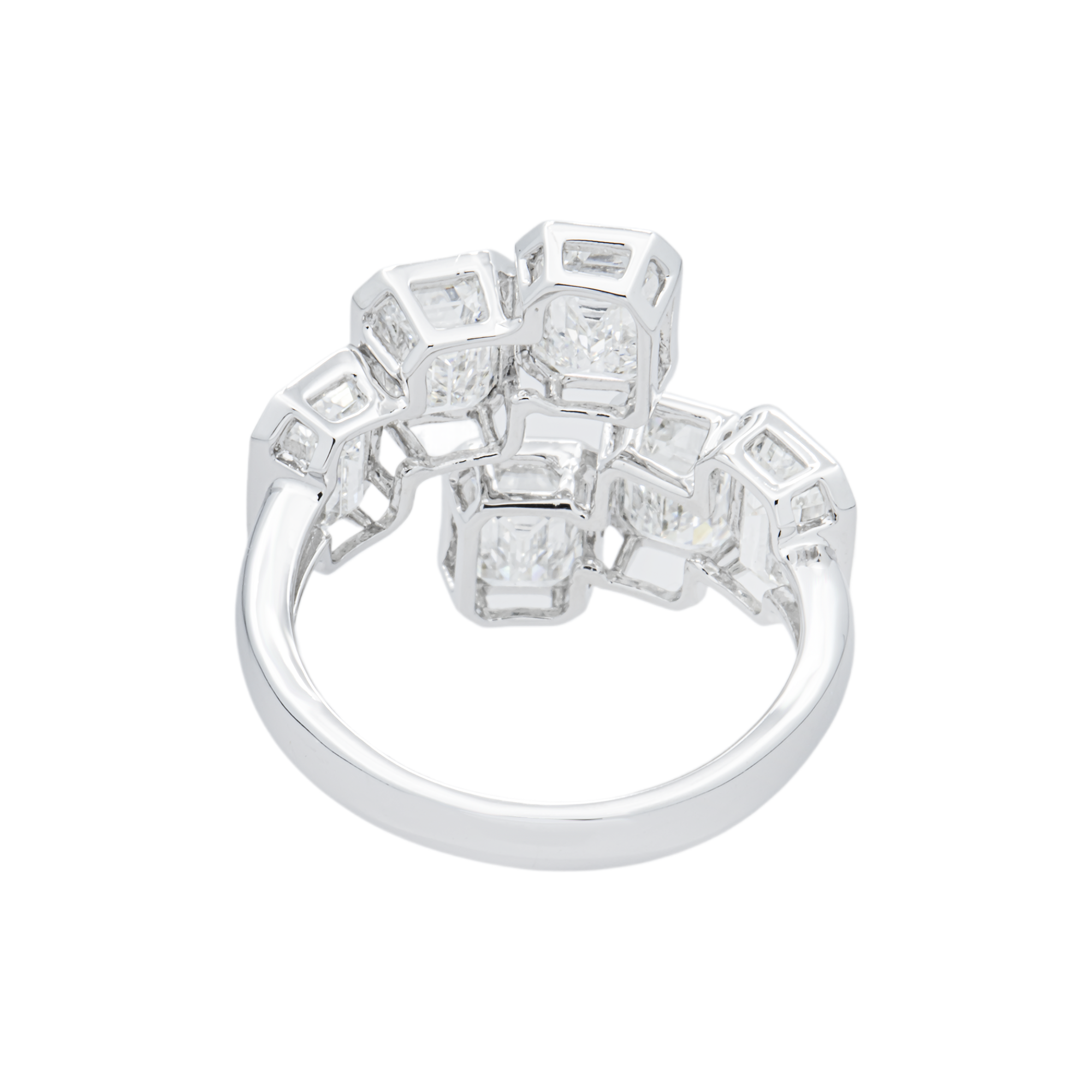 White Gold Triple Emerald Diamond Bypass Wrap Ring 5.26ctw