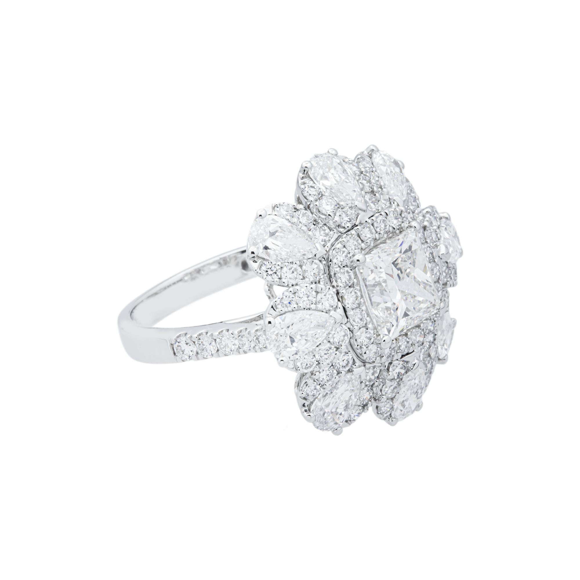 White Gold 1.46ct Cushion Diamond Flower Ring 3.94ctw