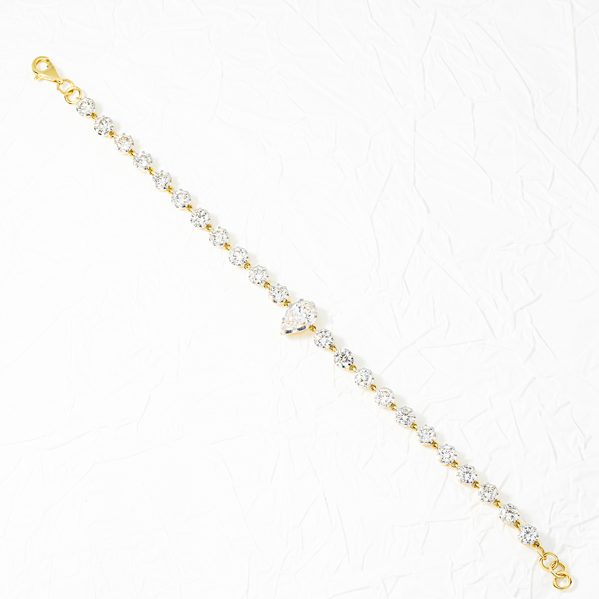 14K Two Tone Pear & Round Cut Diamond Satellite Bracelet 5.75ct