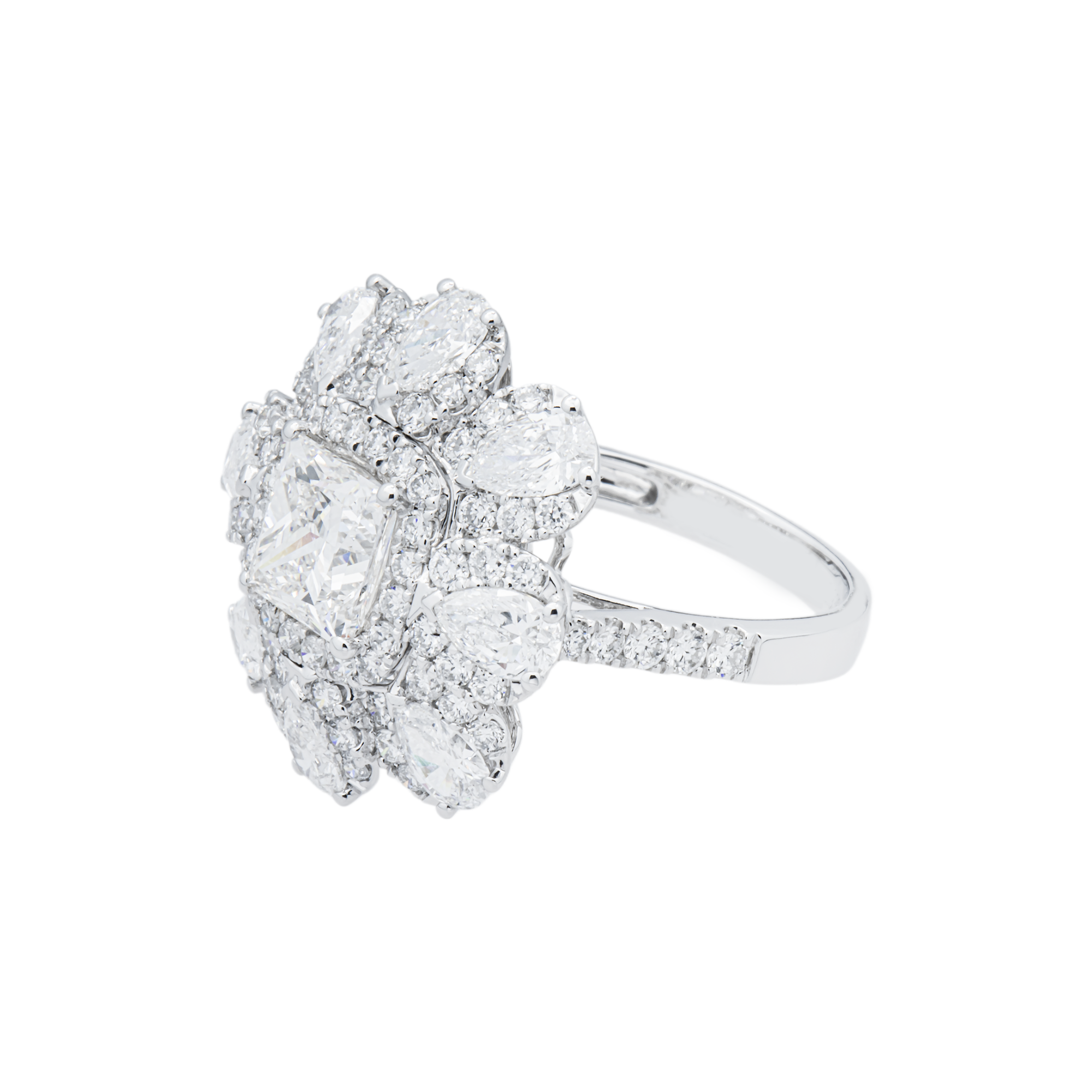 White Gold 1.46ct Cushion Diamond Flower Ring 3.94ctw