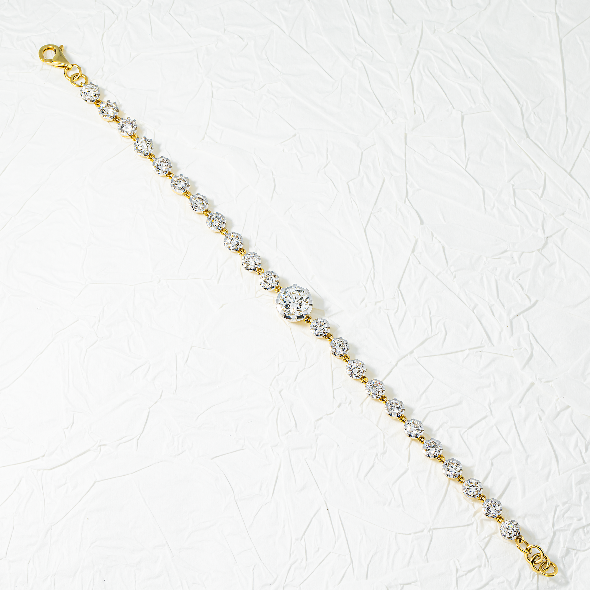14K Two Tone Round Diamond Satellite Bracelet 5.28ct