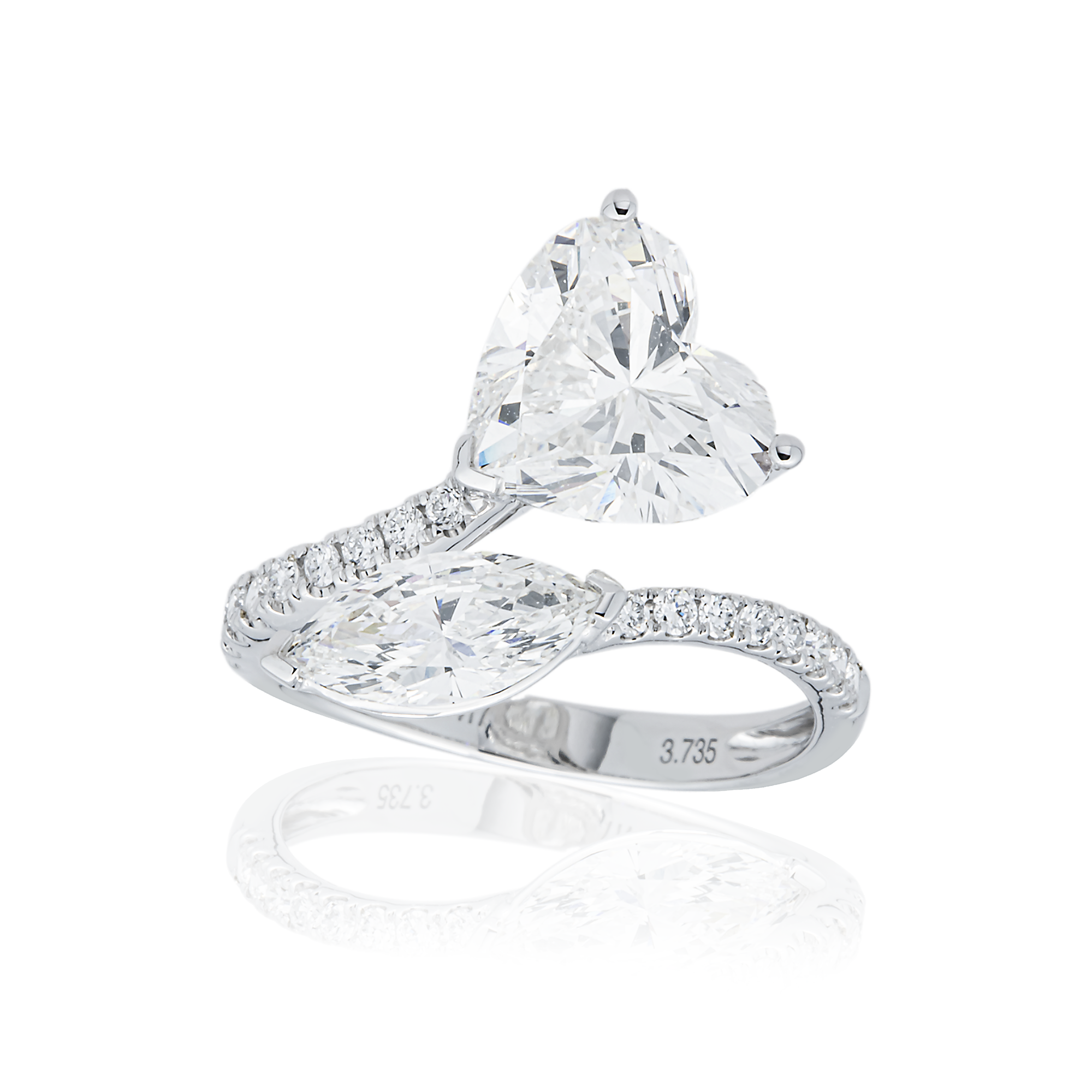 White Gold Heart & Marquise Diamond Bypass Wrap Ring 3.97ctw
