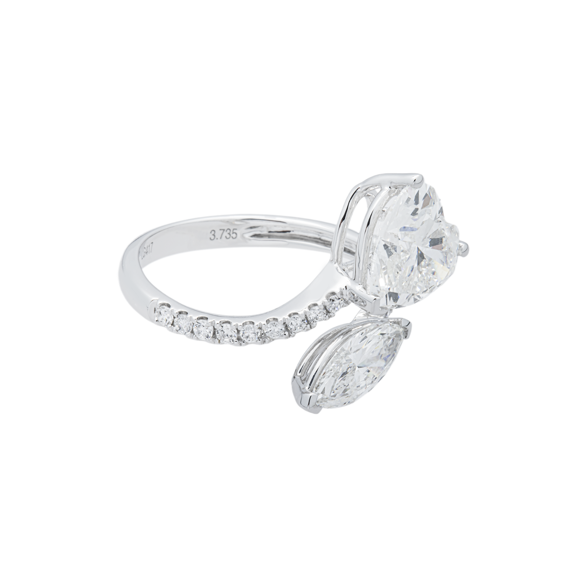 White Gold Heart & Marquise Diamond Bypass Wrap Ring 3.97ctw