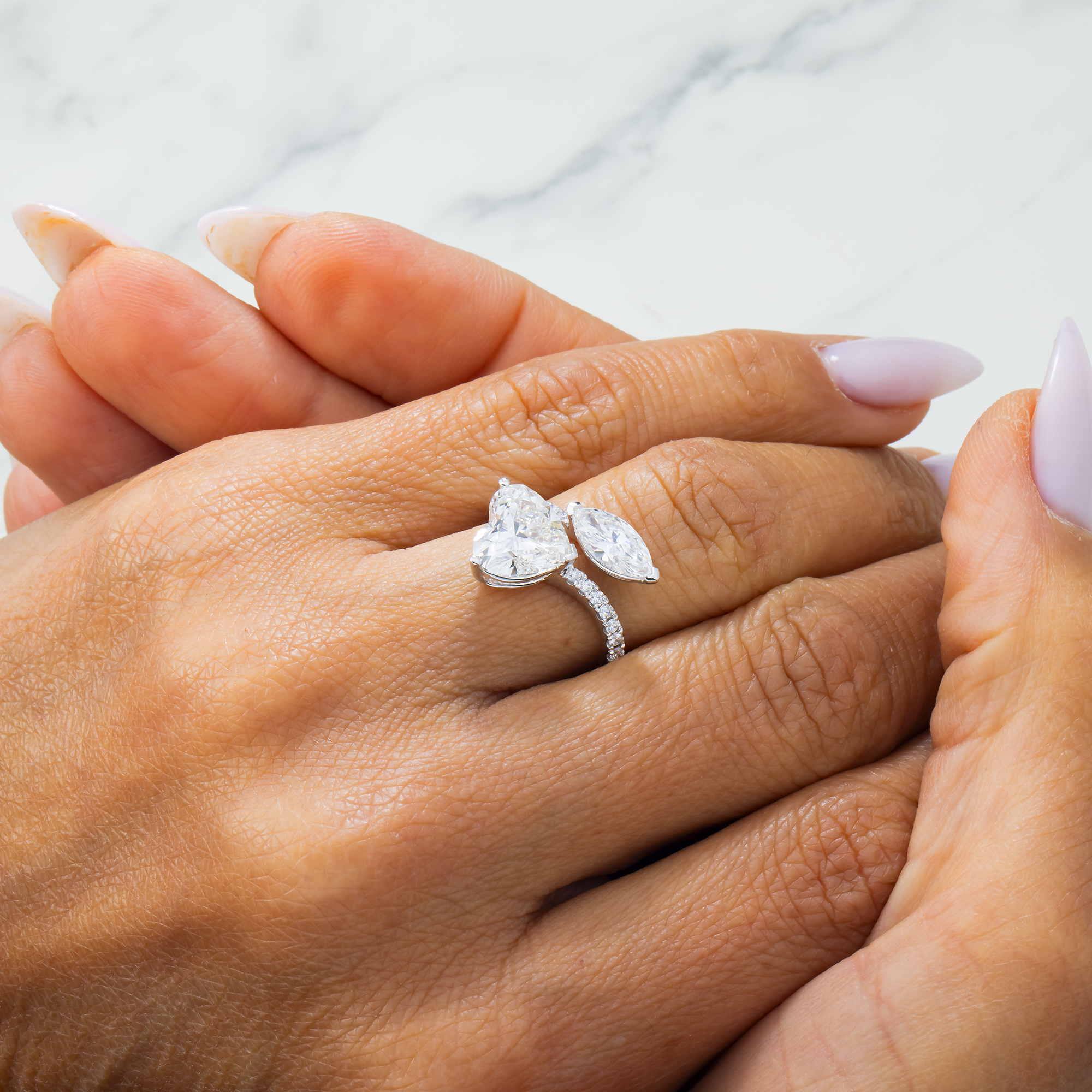 White Gold Heart & Marquise Diamond Bypass Wrap Ring 3.97ctw