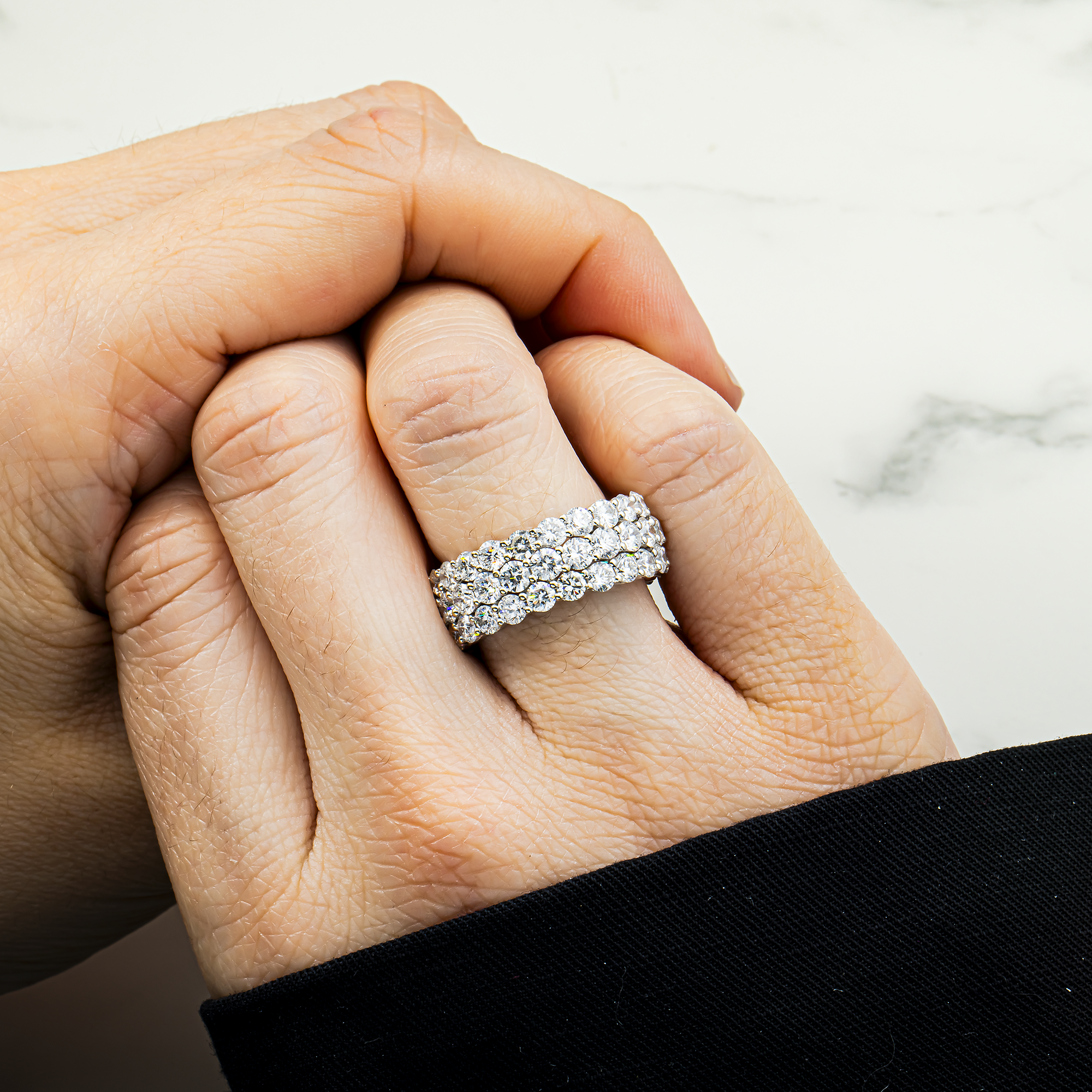 18K White Gold Triple Row Round Diamond Eternity Ring 7.08ct