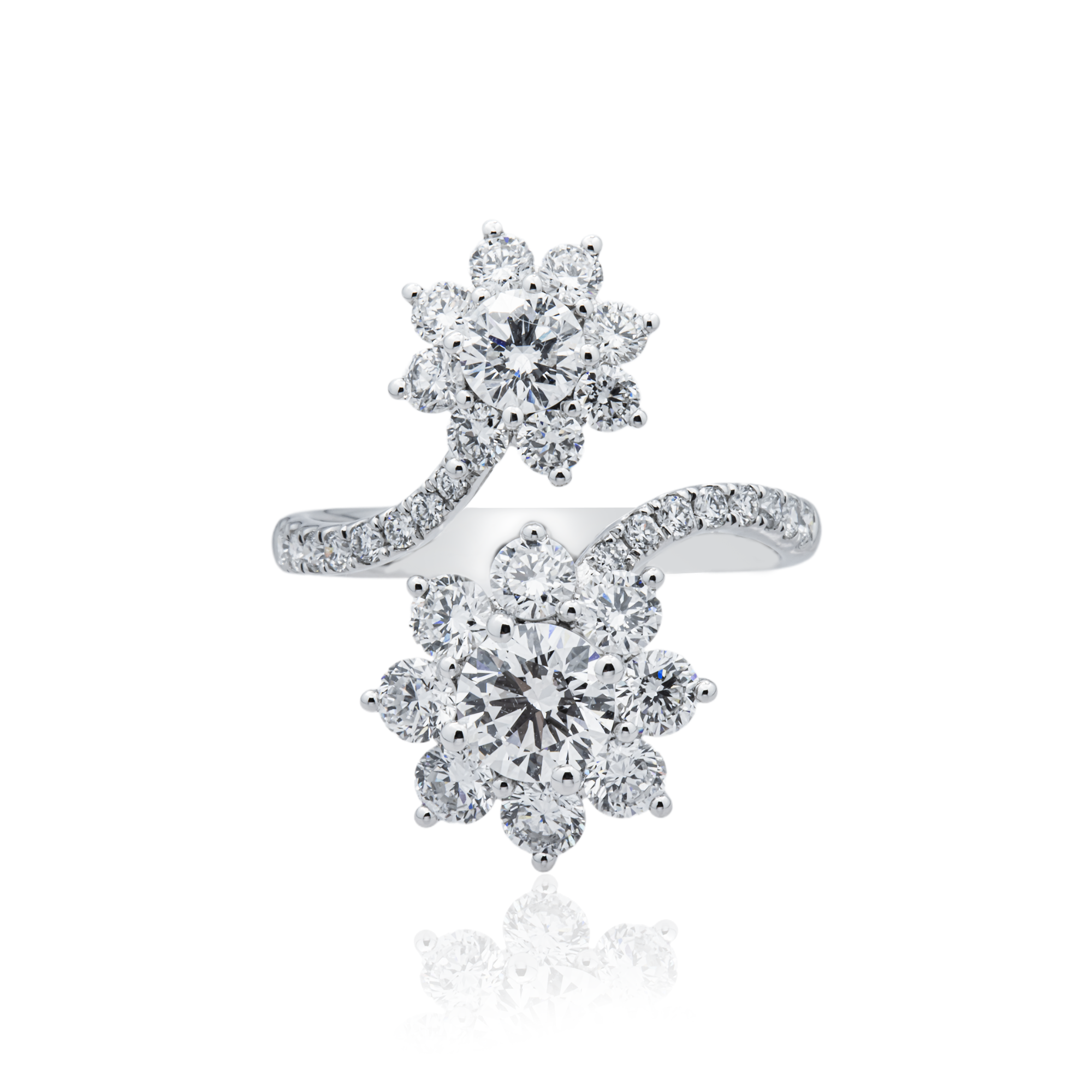 White Gold Round Diamond Flower Bypass Wrap Ring 2.84ctw