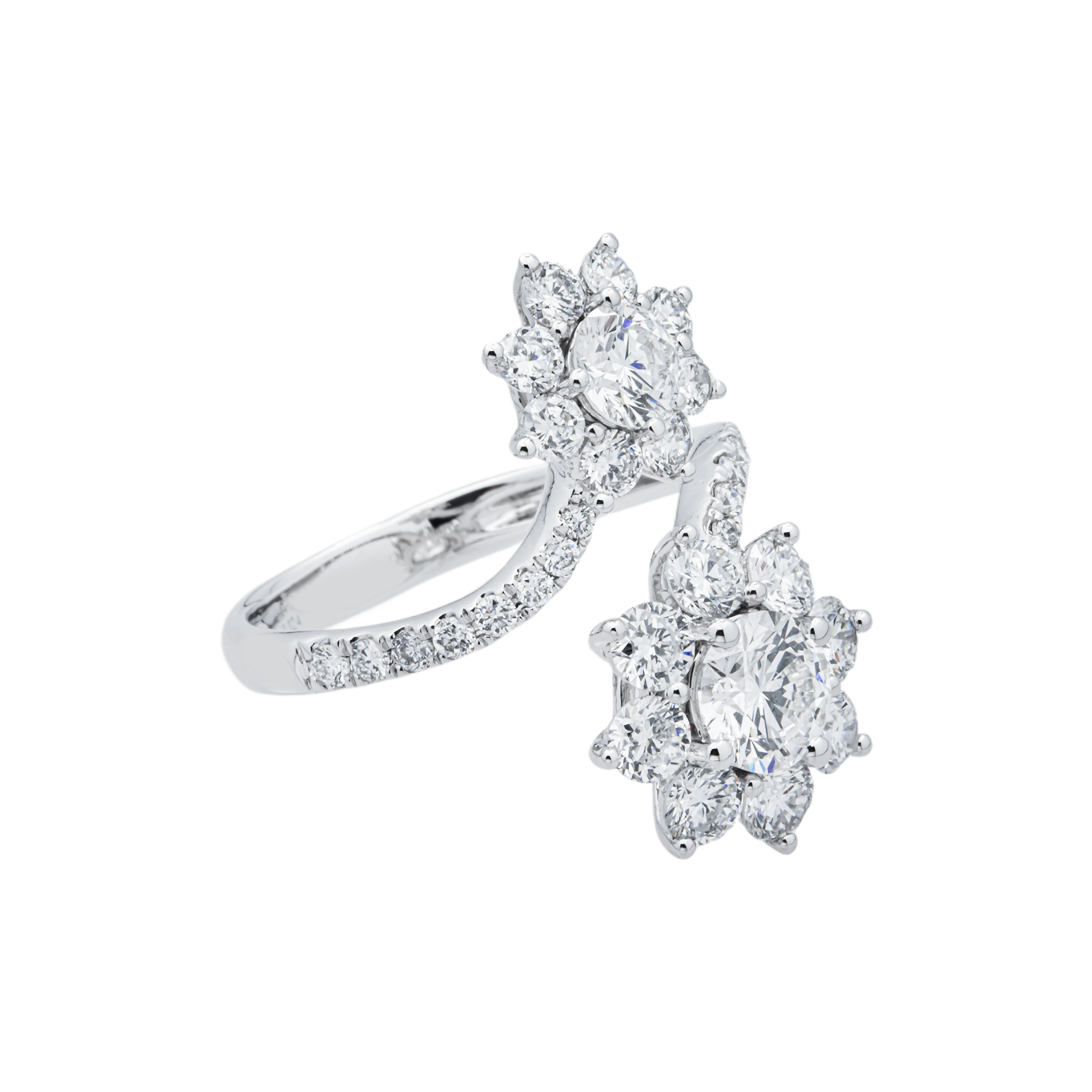 White Gold Round Diamond Flower Bypass Wrap Ring 2.84ctw