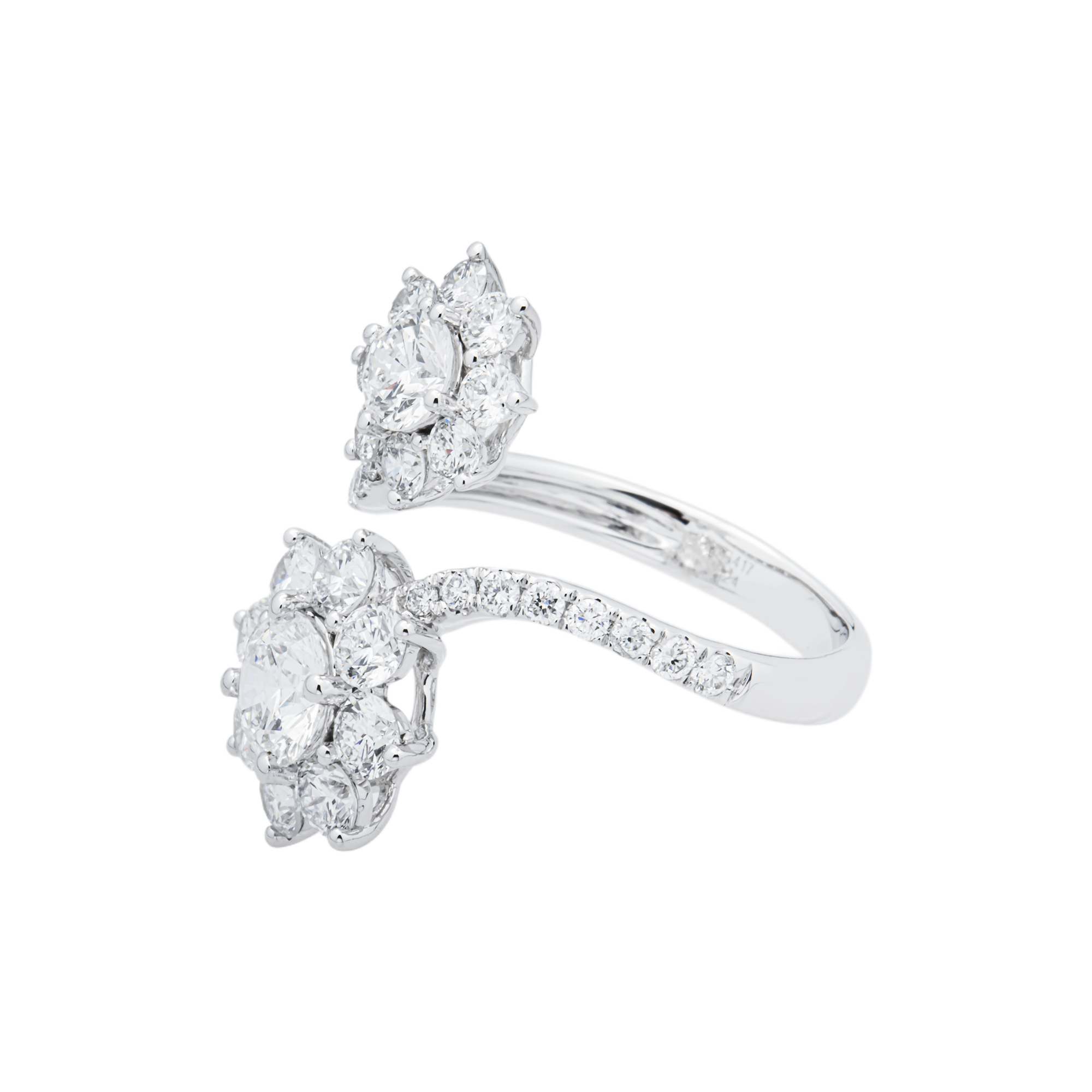 White Gold Round Diamond Flower Bypass Wrap Ring 2.84ctw