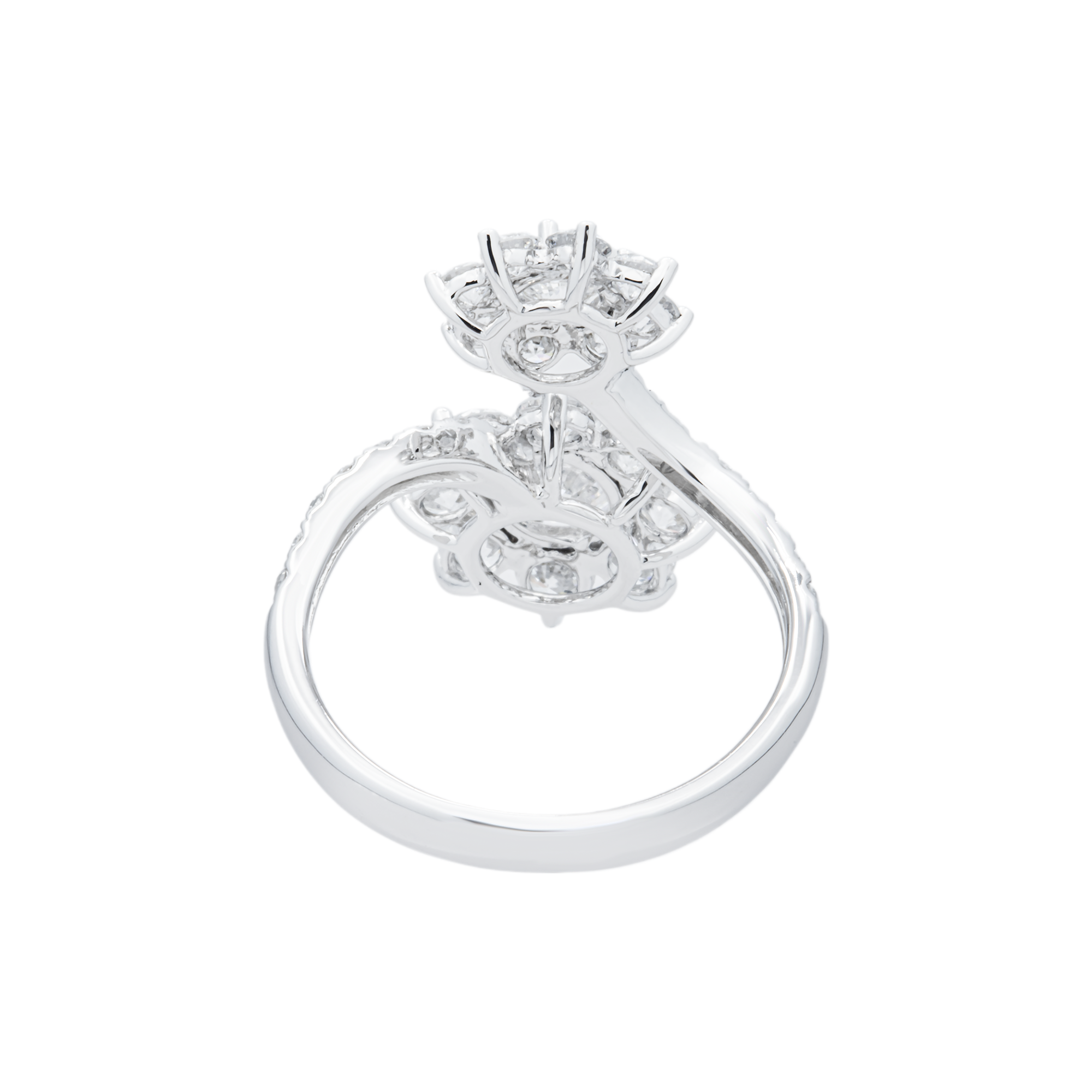 White Gold Round Diamond Flower Bypass Wrap Ring 2.84ctw