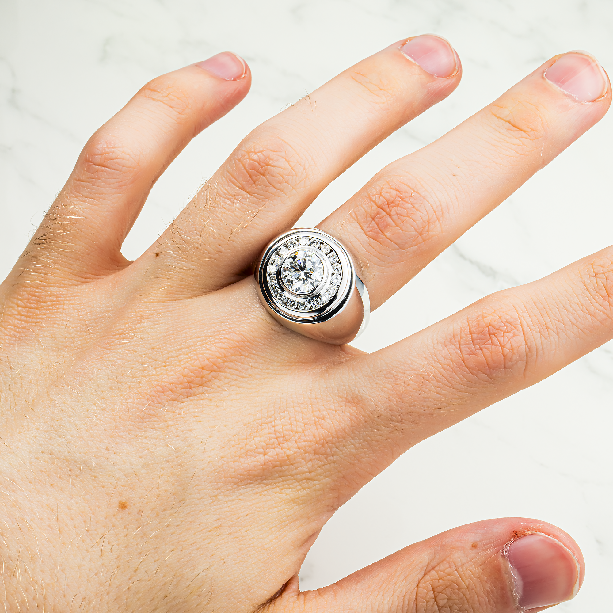 14K White Gold Round Diamond Ring W/ Halo 2.81ctw
