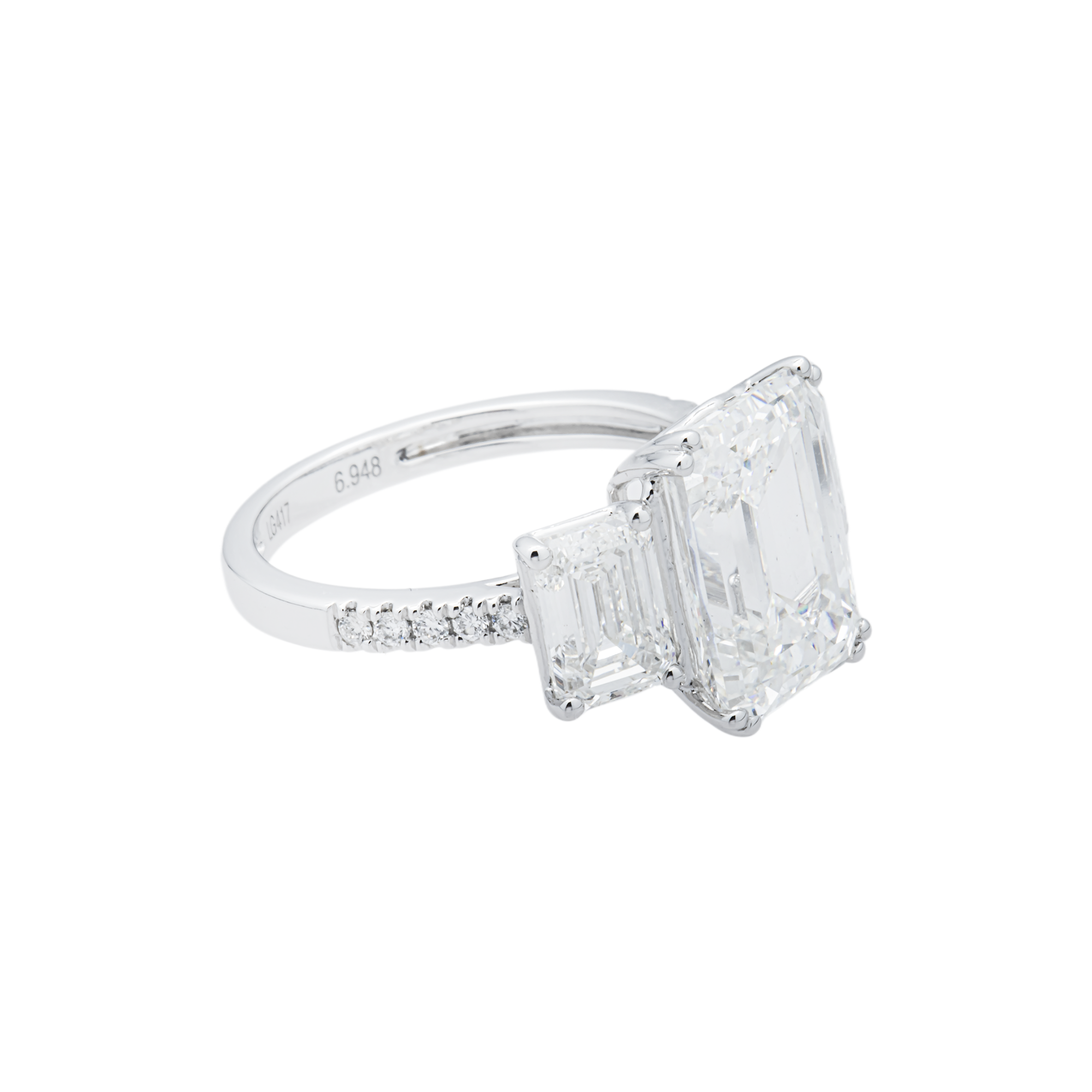 White Gold Triple Emerald Diamond Engagement Ring 7.06ctw
