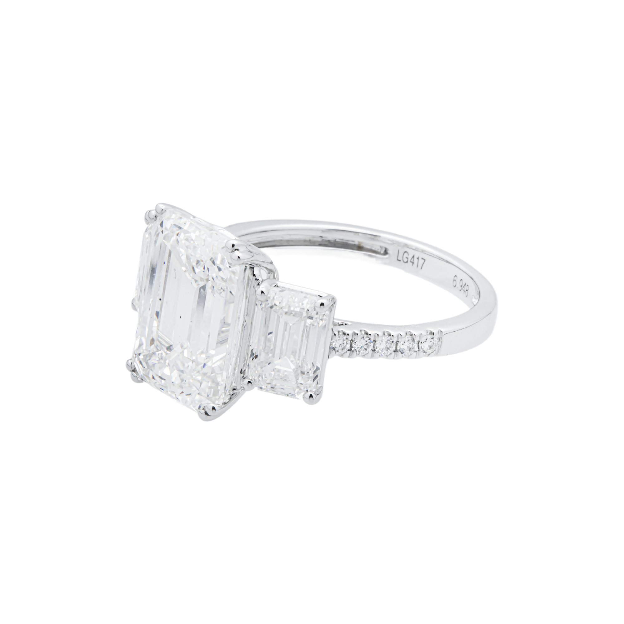 White Gold Triple Emerald Diamond Engagement Ring 7.06ctw