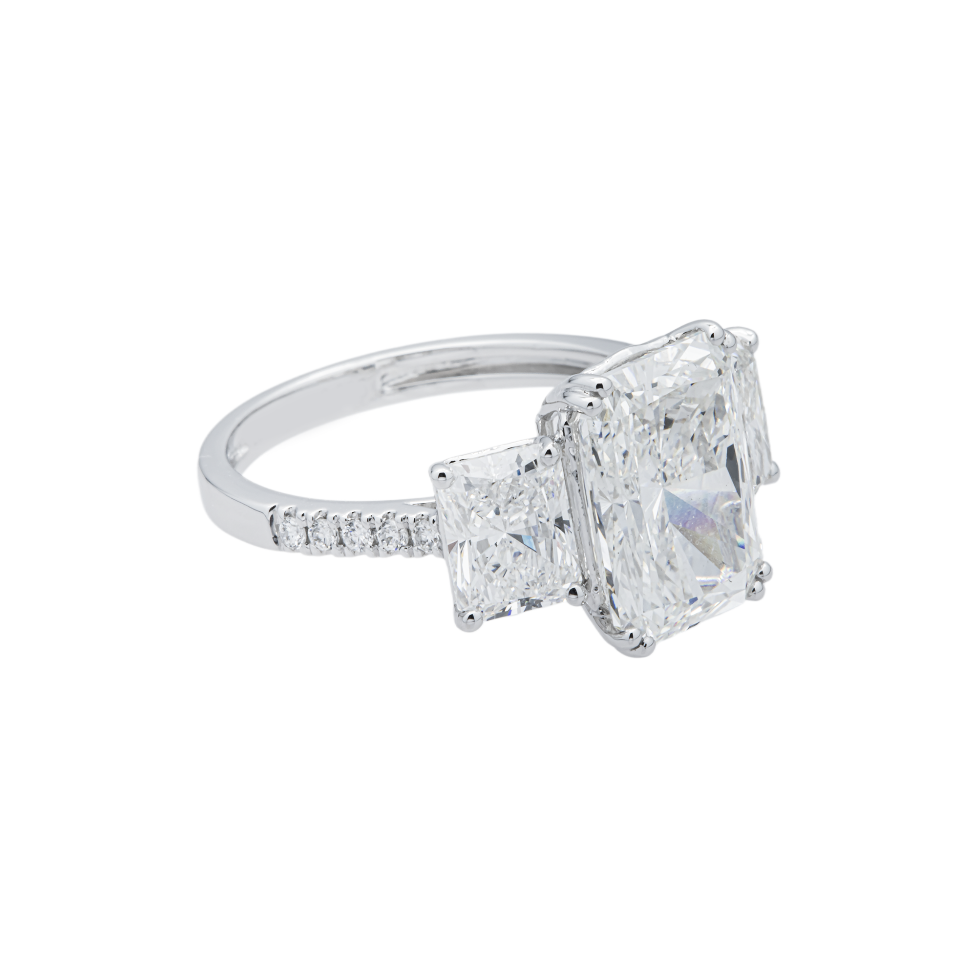 White Gold Triple Radiant Diamond Engagement Ring 6.18ctw