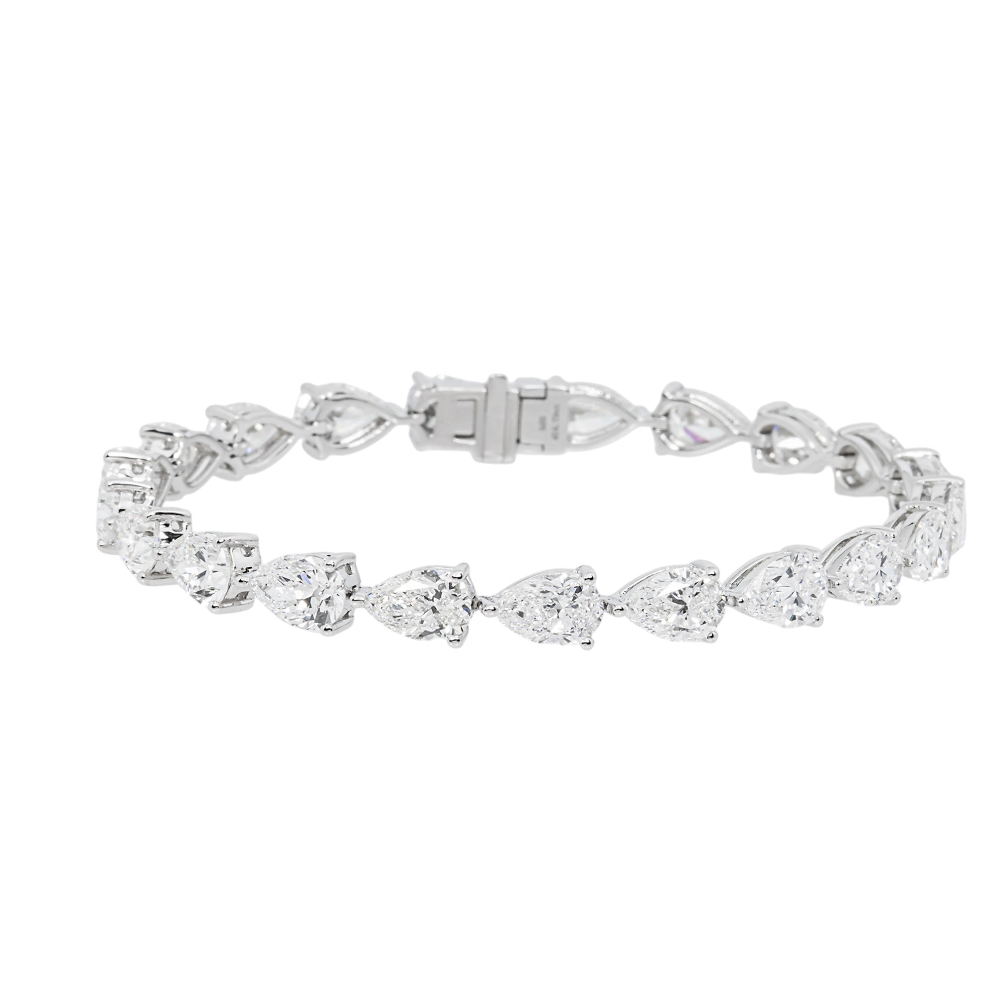 GIA 18K White Gold Pear Diamond Tennis Bracelet 14.79ct
