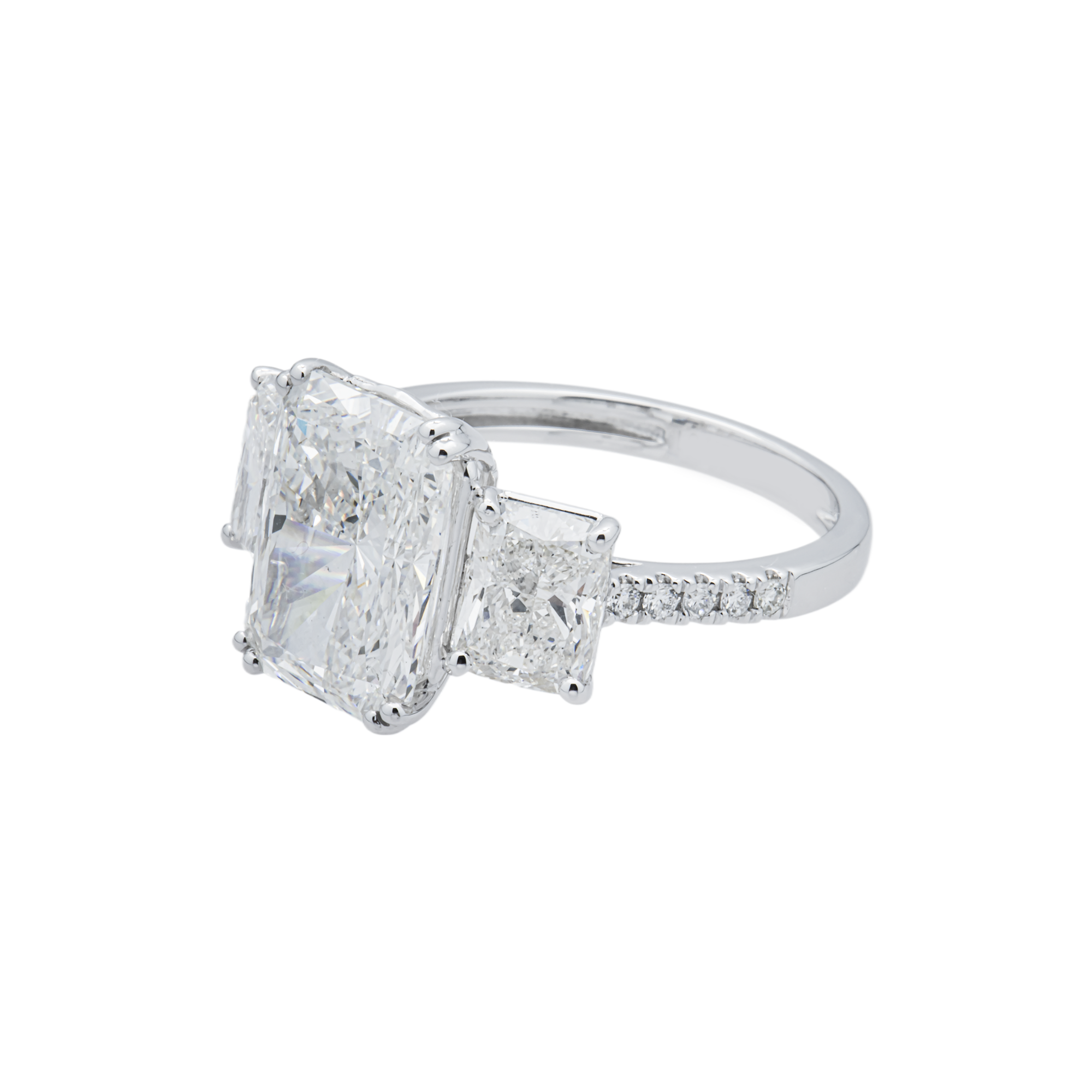 White Gold Triple Radiant Diamond Engagement Ring 6.18ctw