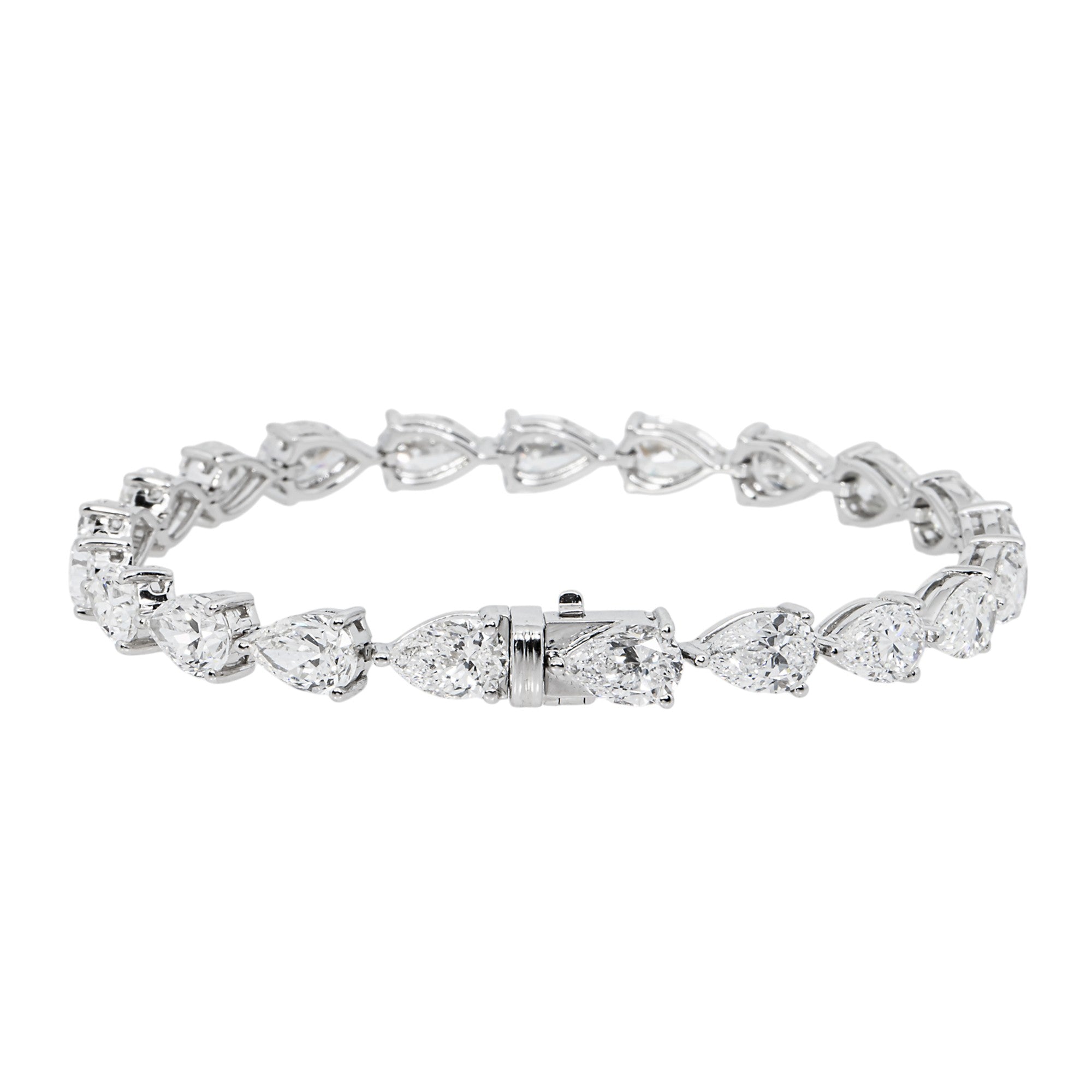 GIA 18K White Gold Pear Diamond Tennis Bracelet 14.79ct