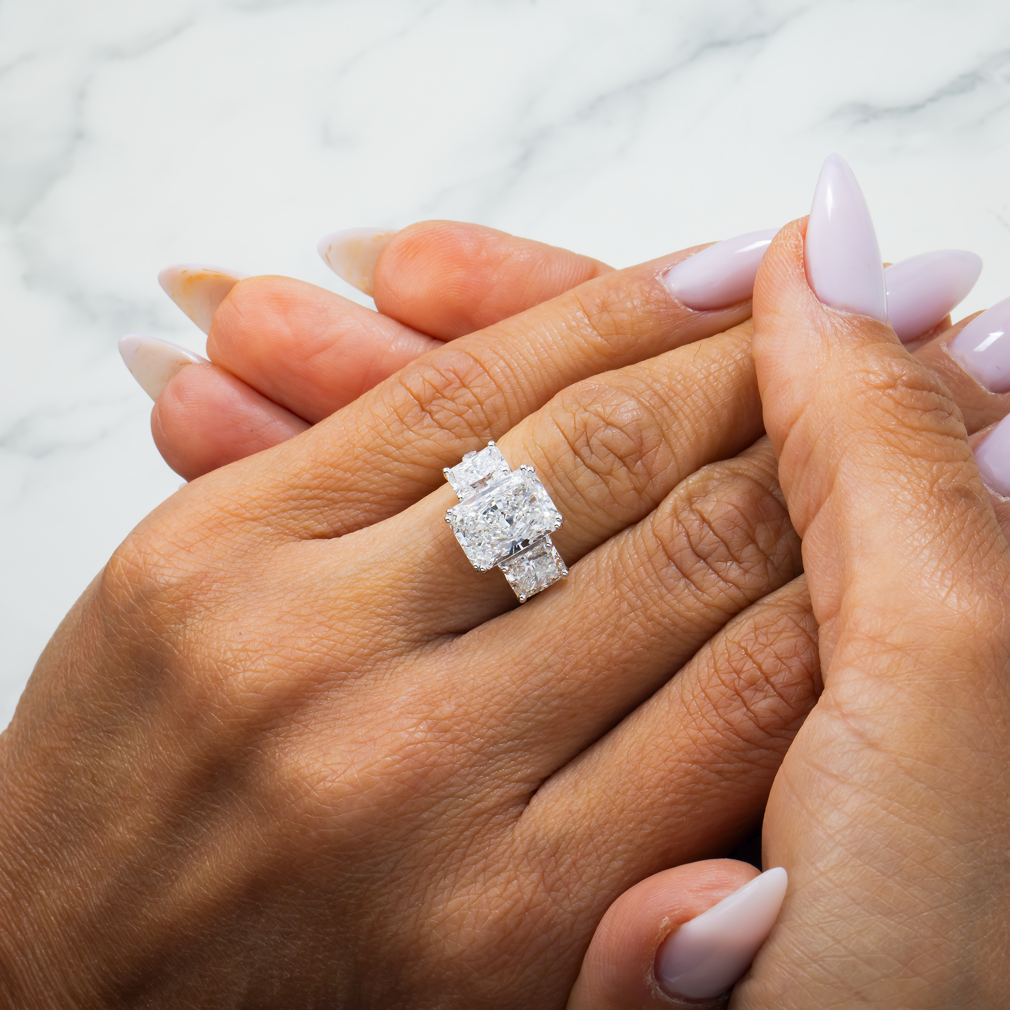 White Gold Triple Radiant Diamond Engagement Ring 6.18ctw