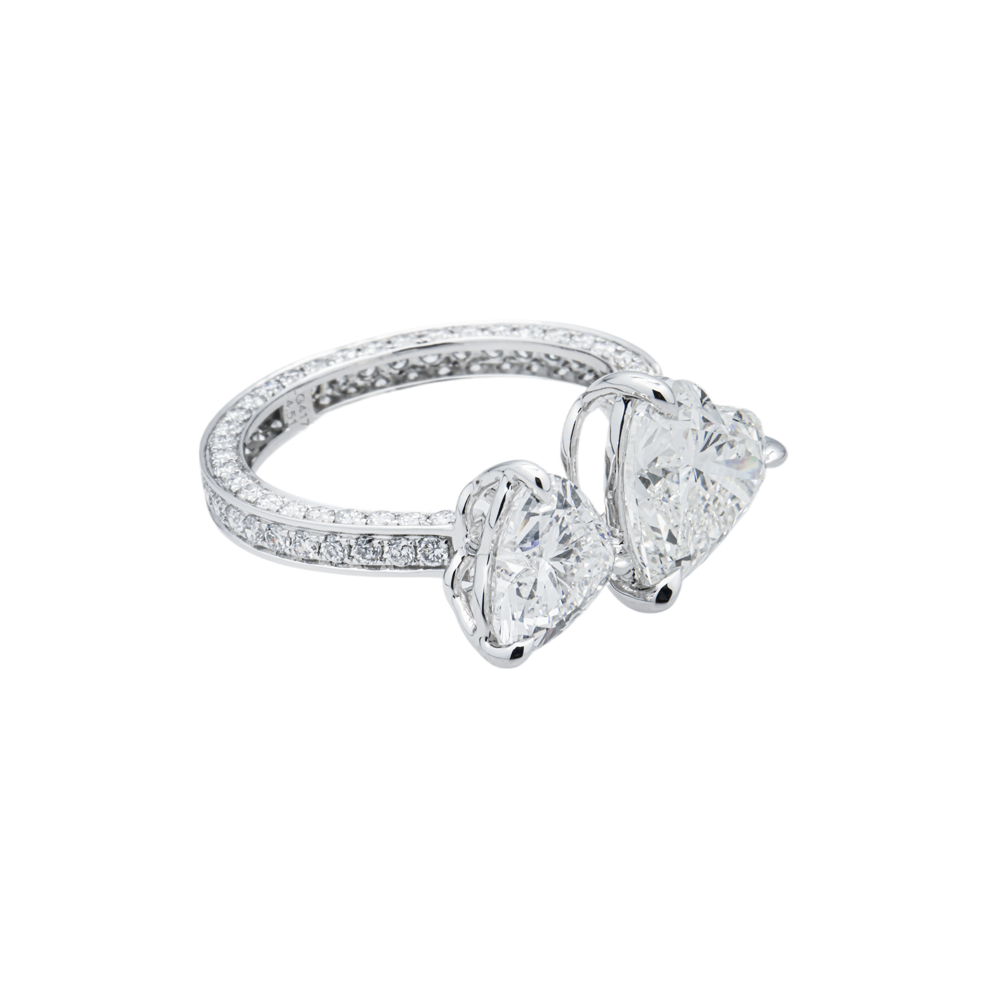 White Gold Double Heart & Round Diamond Cuff Ring 5.49ctw