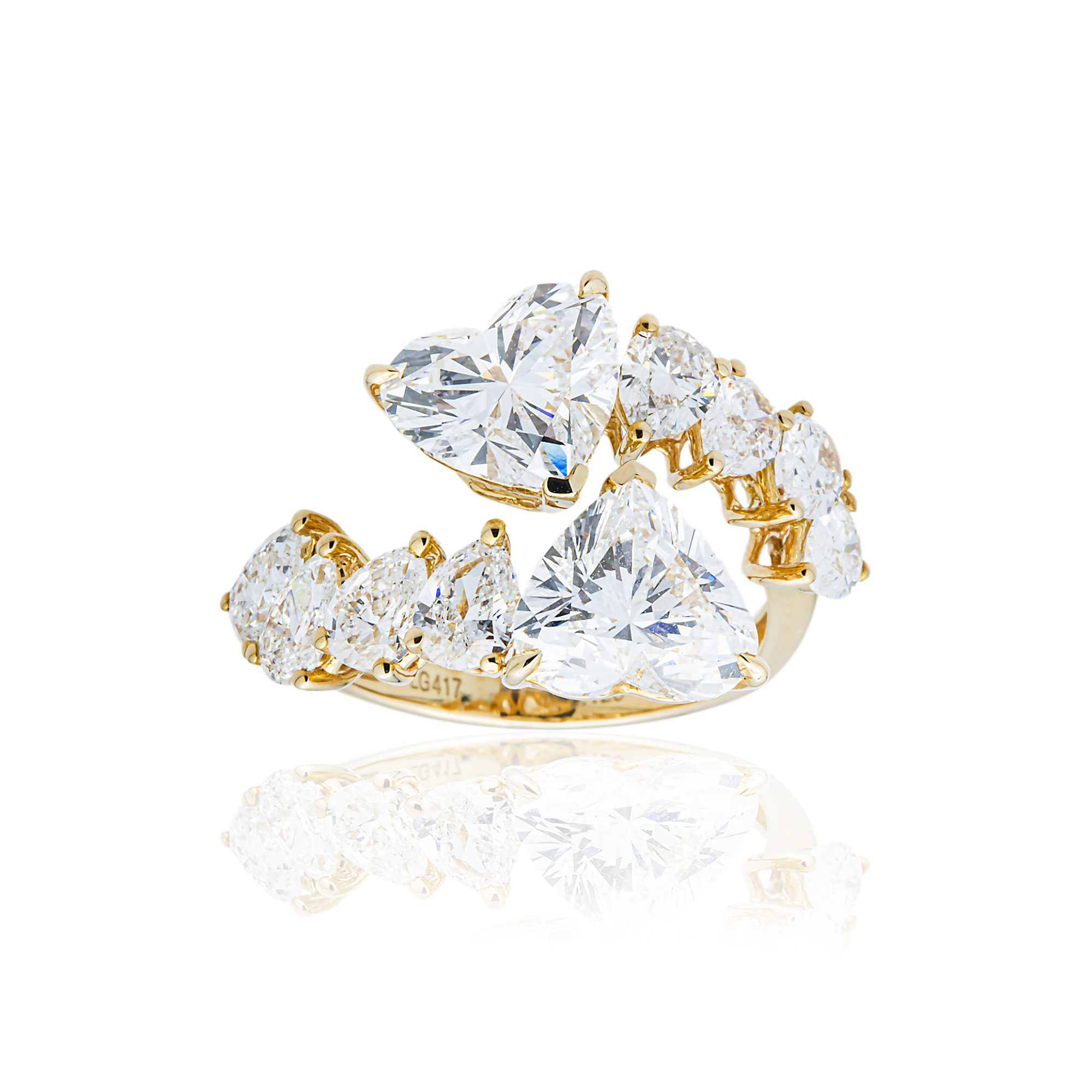 Yellow Gold Heart & Pear Diamond Bypass Wrap Ring 6.13ctw