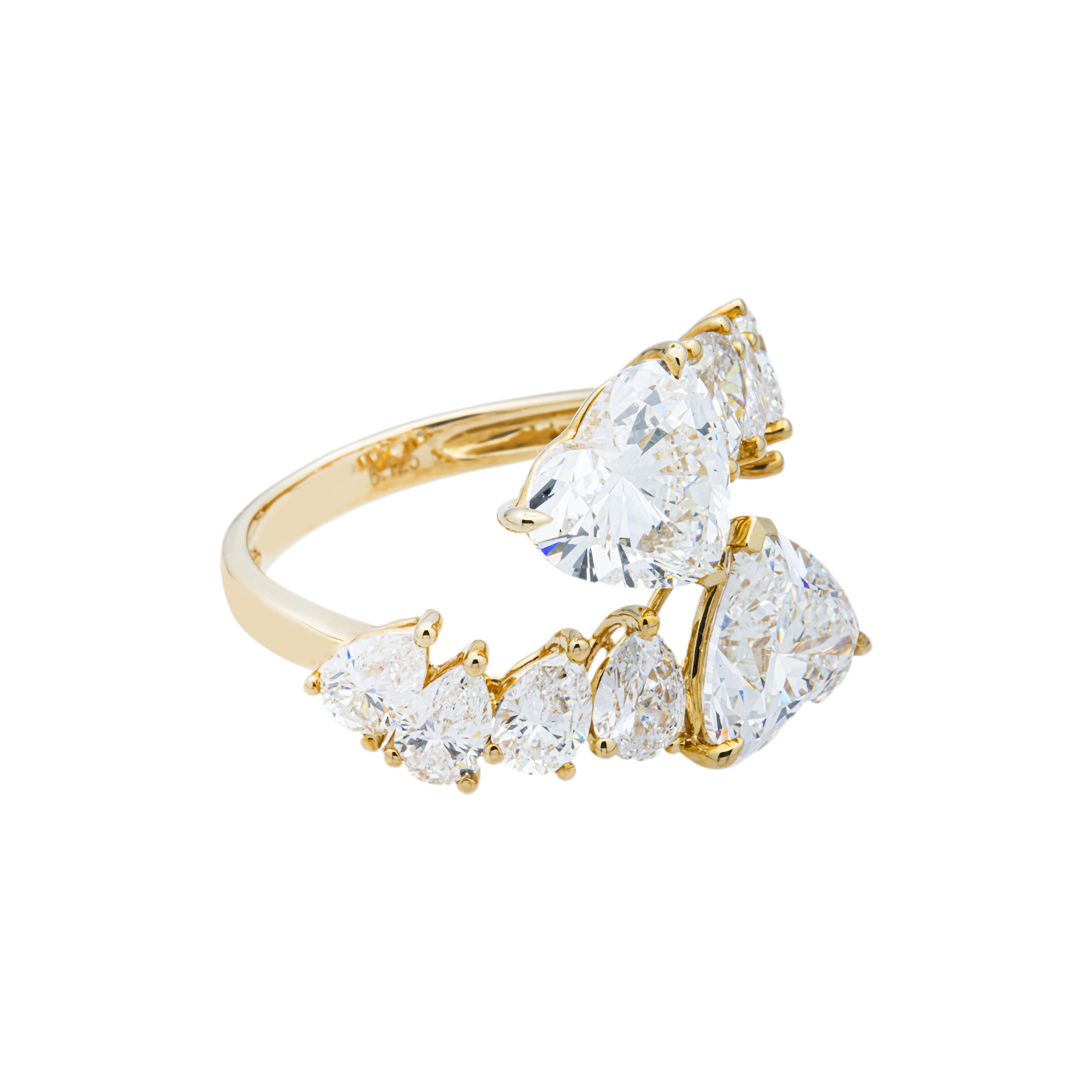 Yellow Gold Heart & Pear Diamond Bypass Wrap Ring 6.13ctw