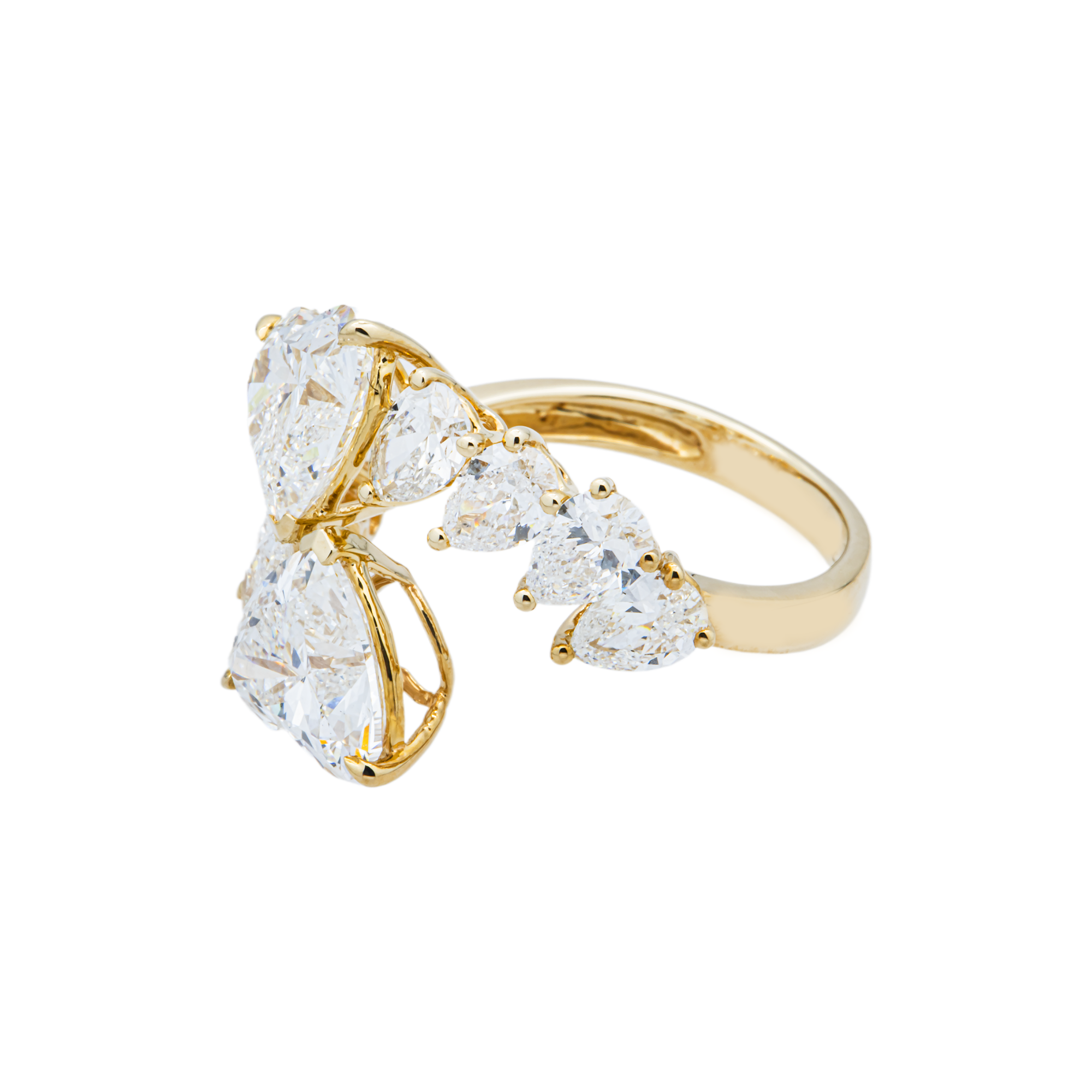 Yellow Gold Heart & Pear Diamond Bypass Wrap Ring 6.13ctw